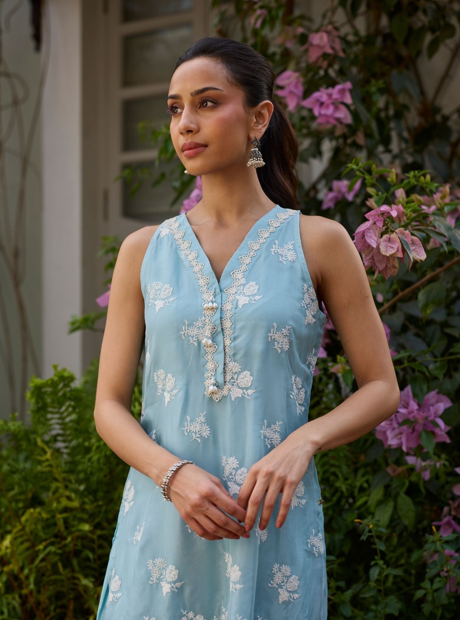 Tiki Organza Light Blue Kurta Set