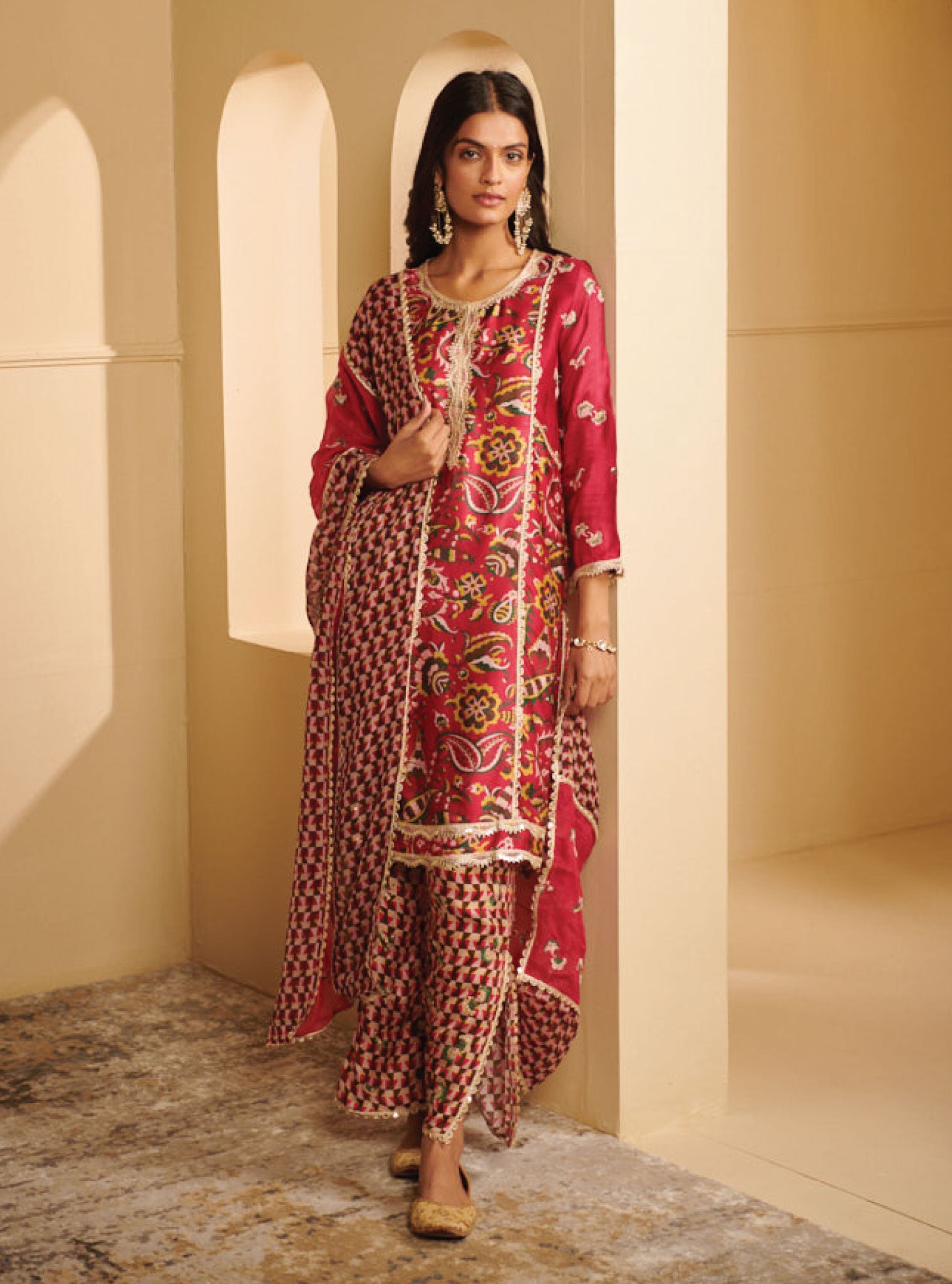 Mulmul Cupro Kenna Fuchsia Kurta