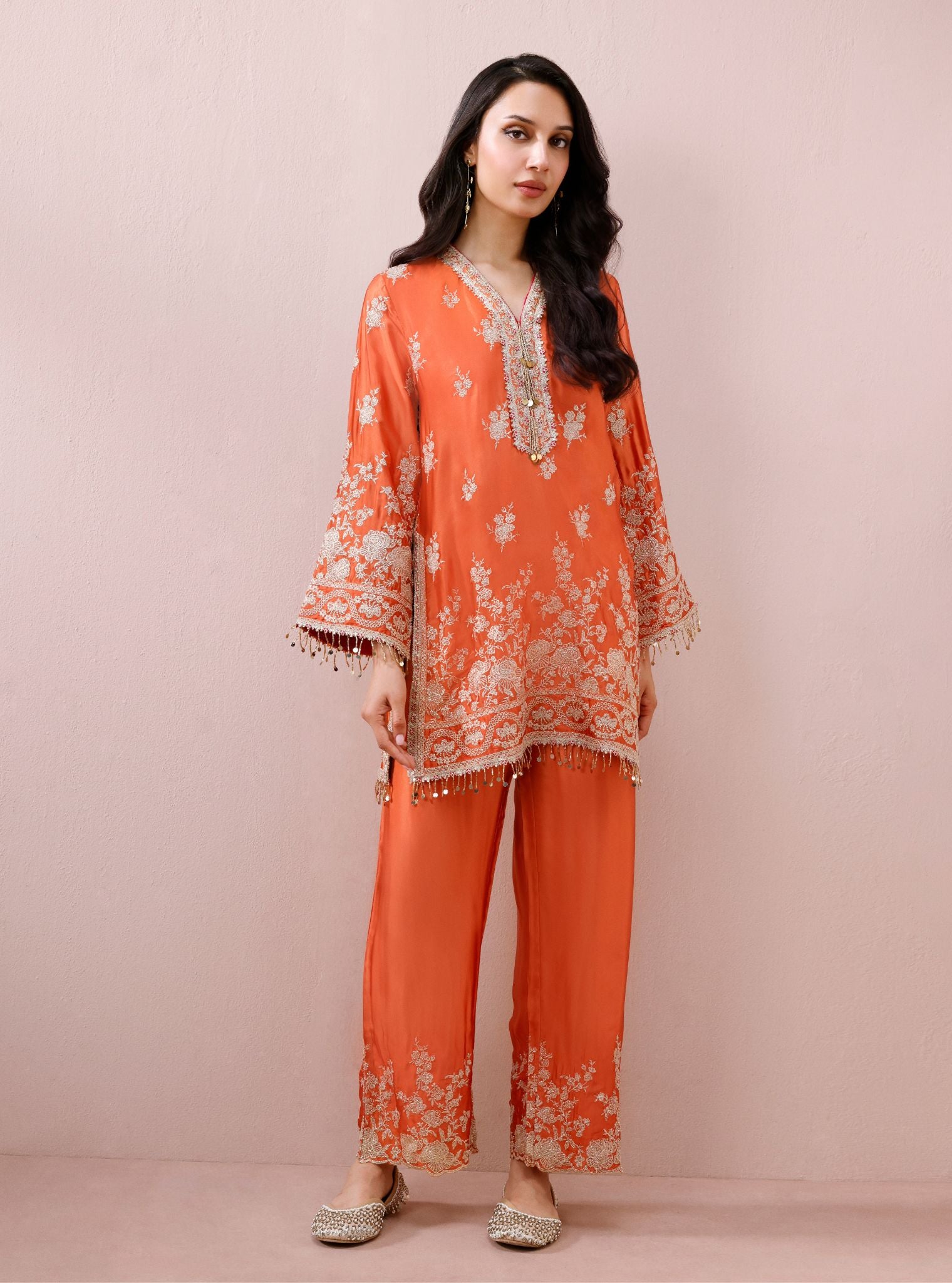 Saaj Cupro Satin Orange Kurta Set