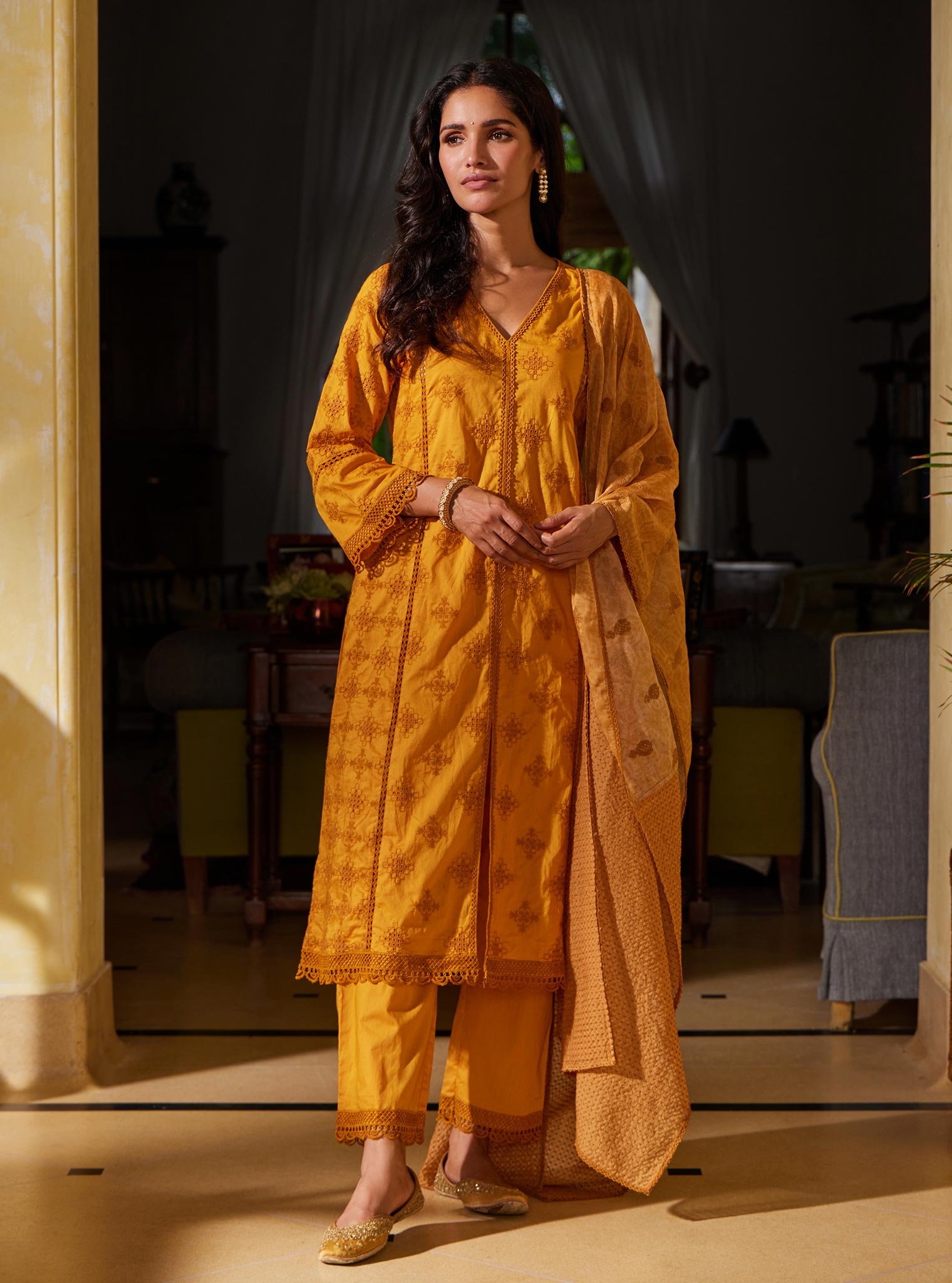 Mulmul Cotton Seher Orange Pant