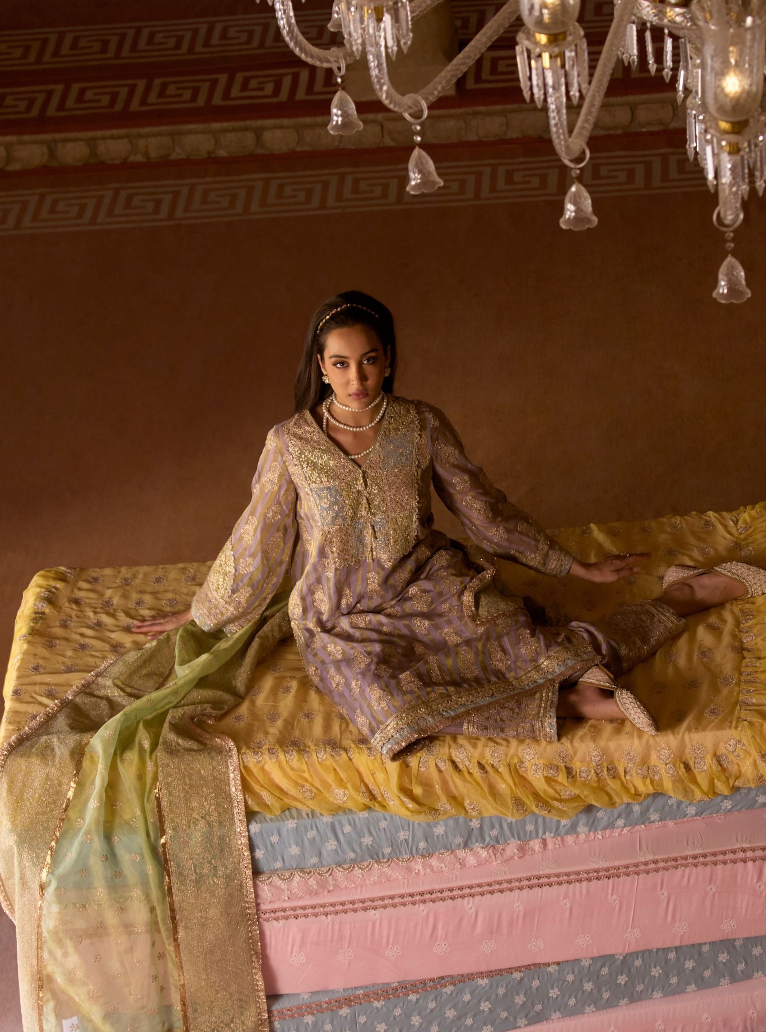 Zemaya Banarasi Lavender Kurta Set