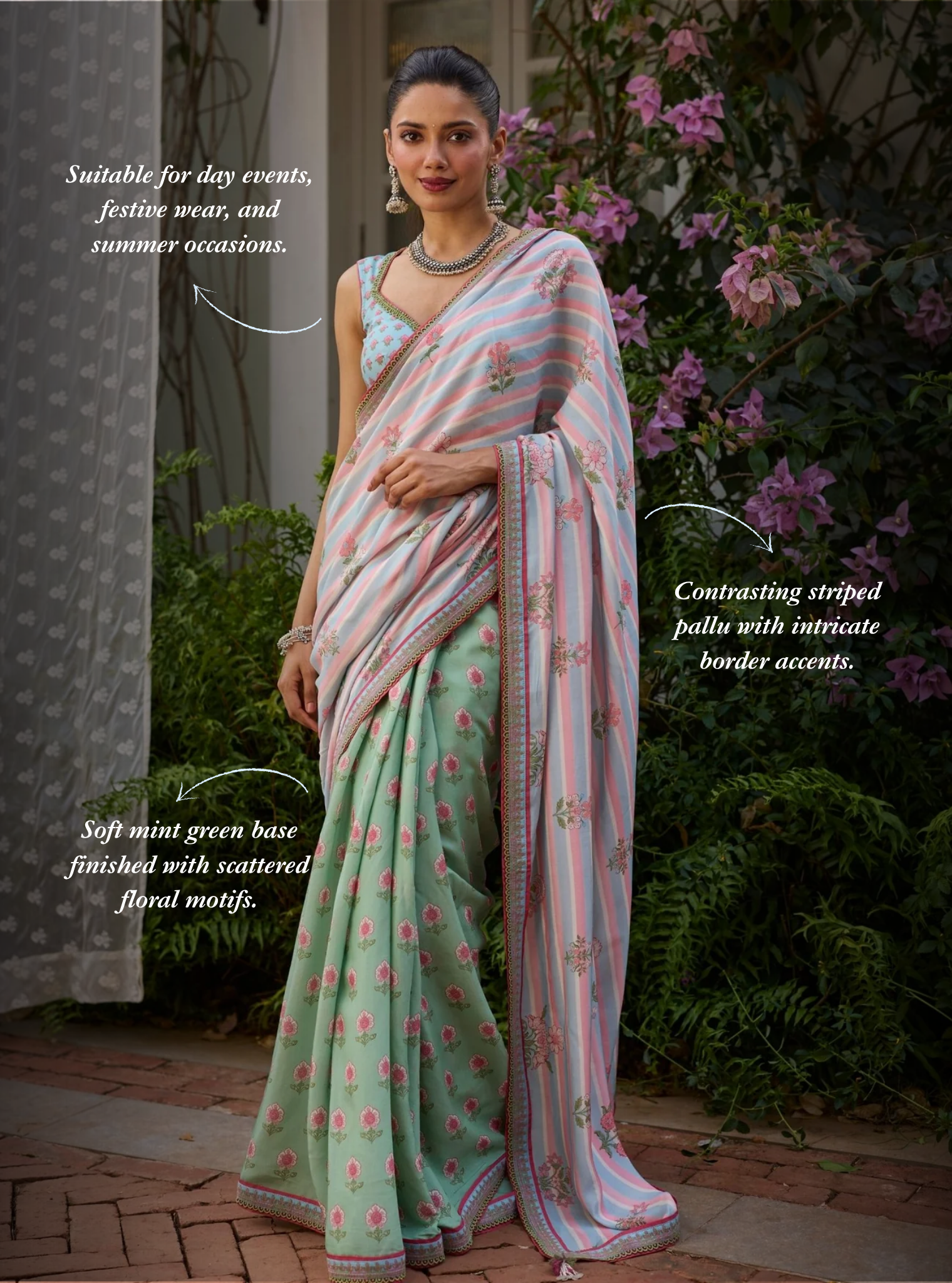 Rava Lawn Printed Green Saree