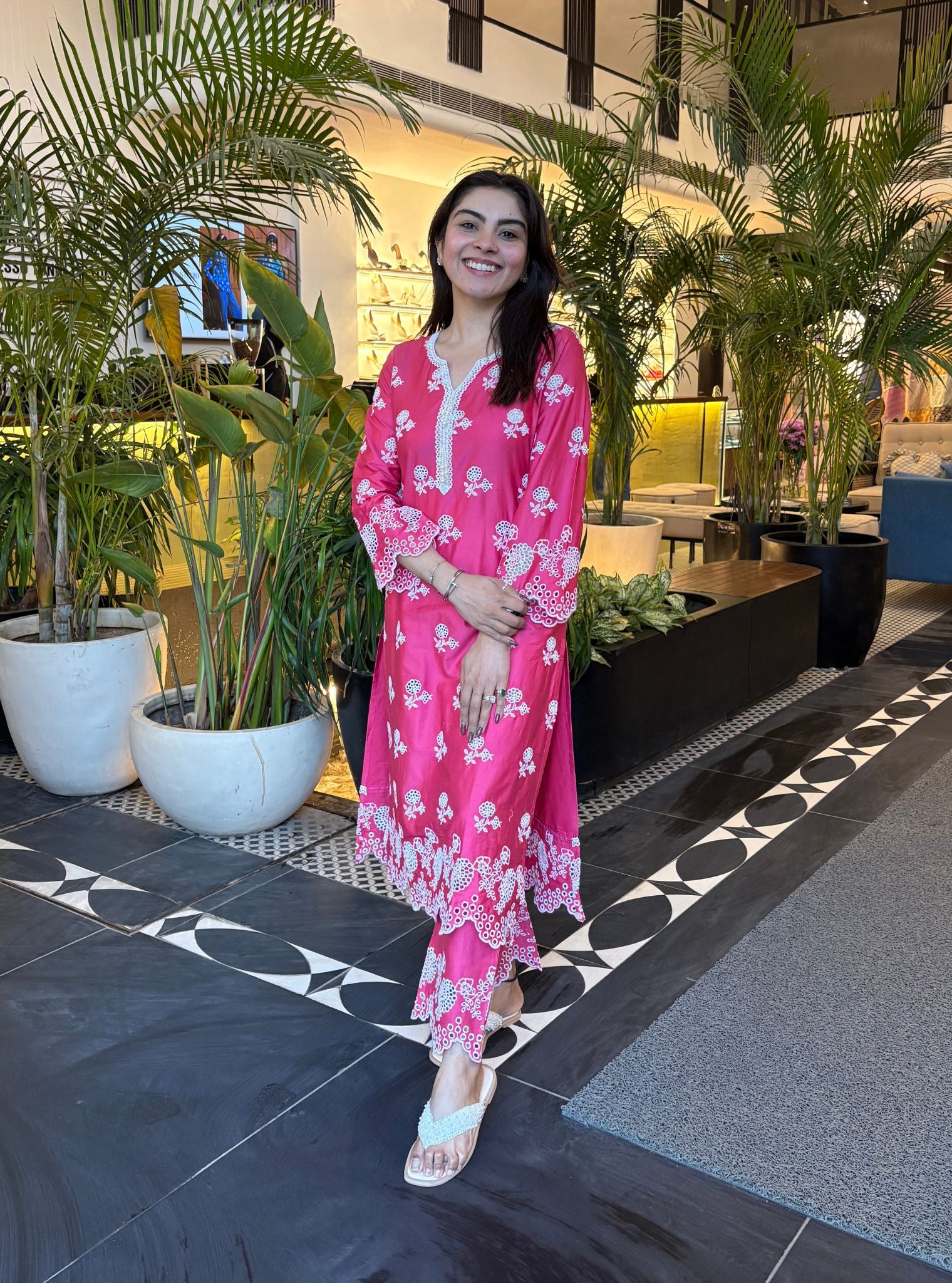 Dahna Pima Satin Fuschia Kurta Set