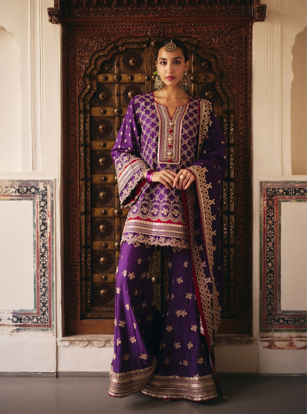 Kanti Pima Satin Purple Garara Set