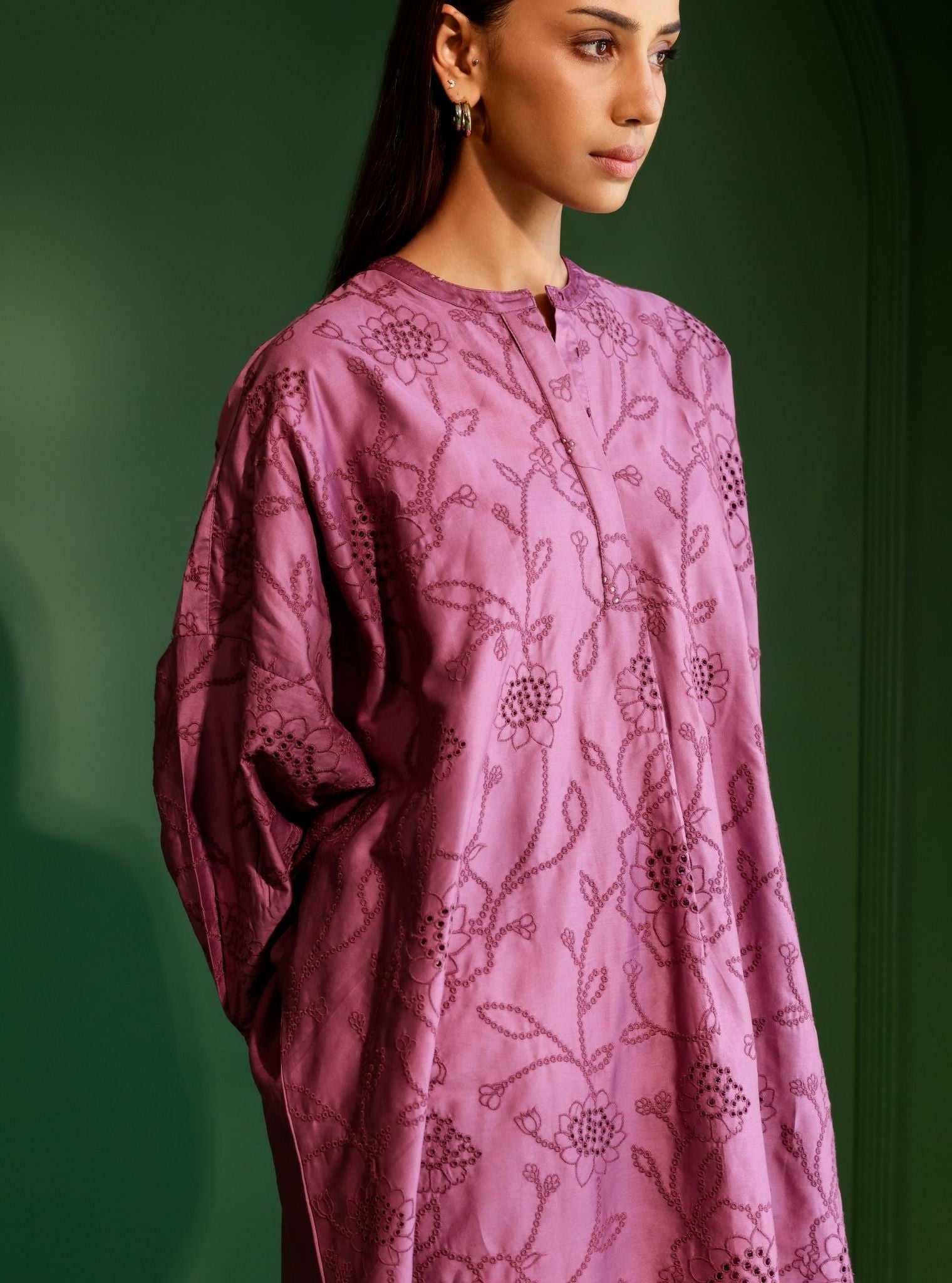 Mulmul Pima Satin Eldon Grape Kurta with Mulmul Pima Satin Eldon Grape Pant