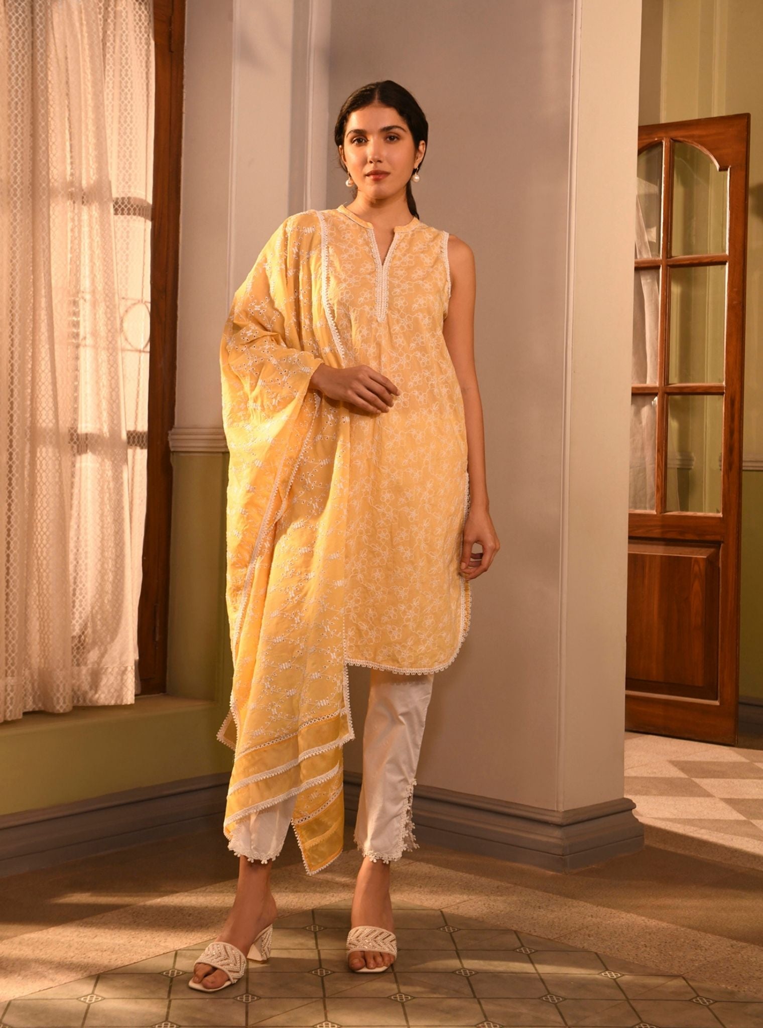 Mitra Supima Cotton Yellow Kurta Set