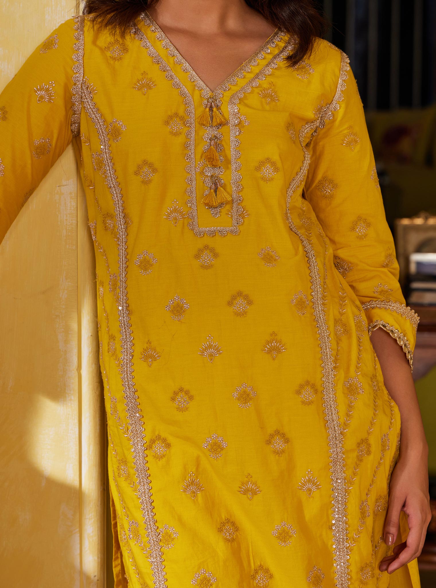 Mulmul Cotton Titli Yellow Kurta