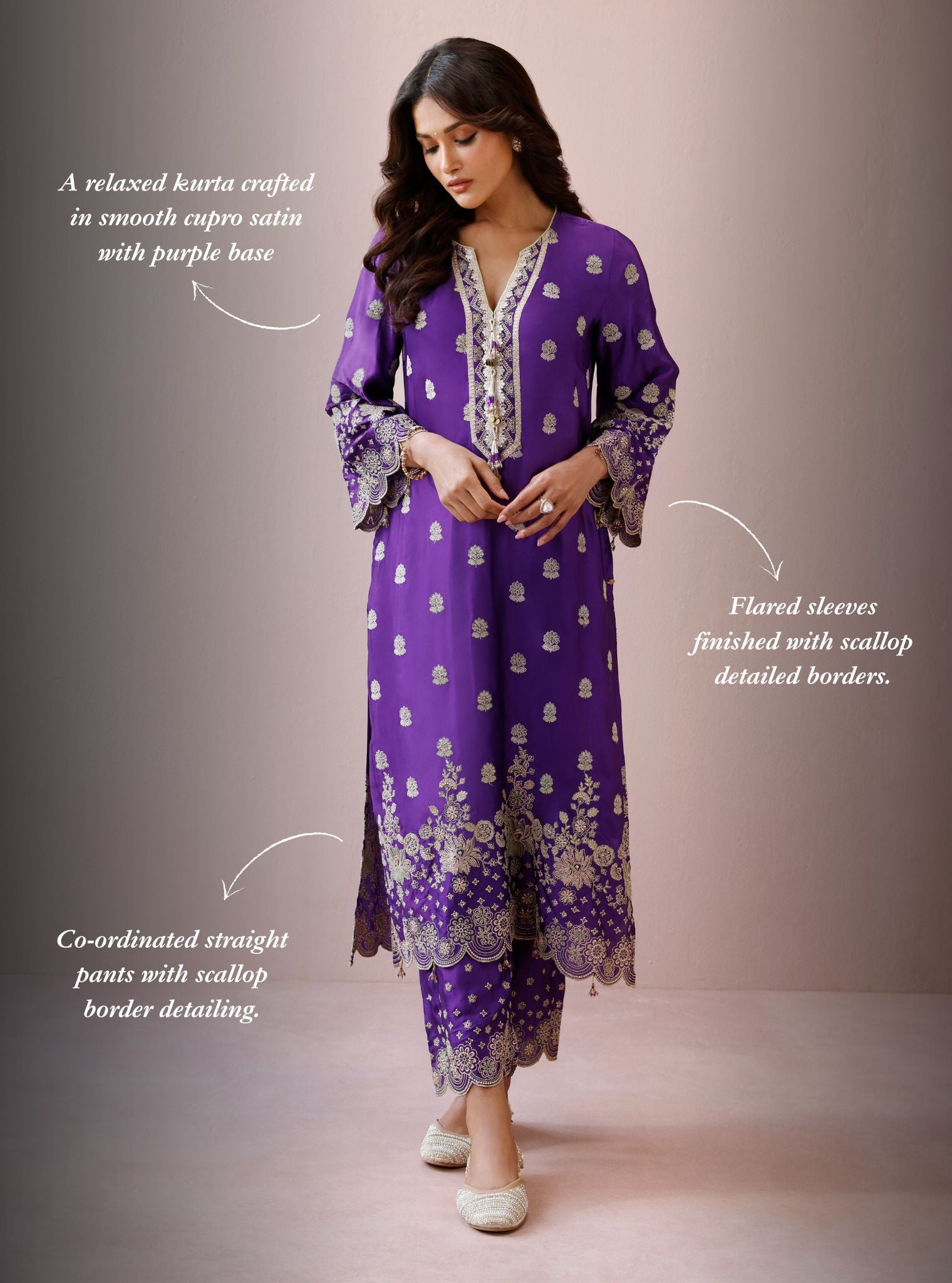 Laina Cupro Satin Purple Long Kurta Set