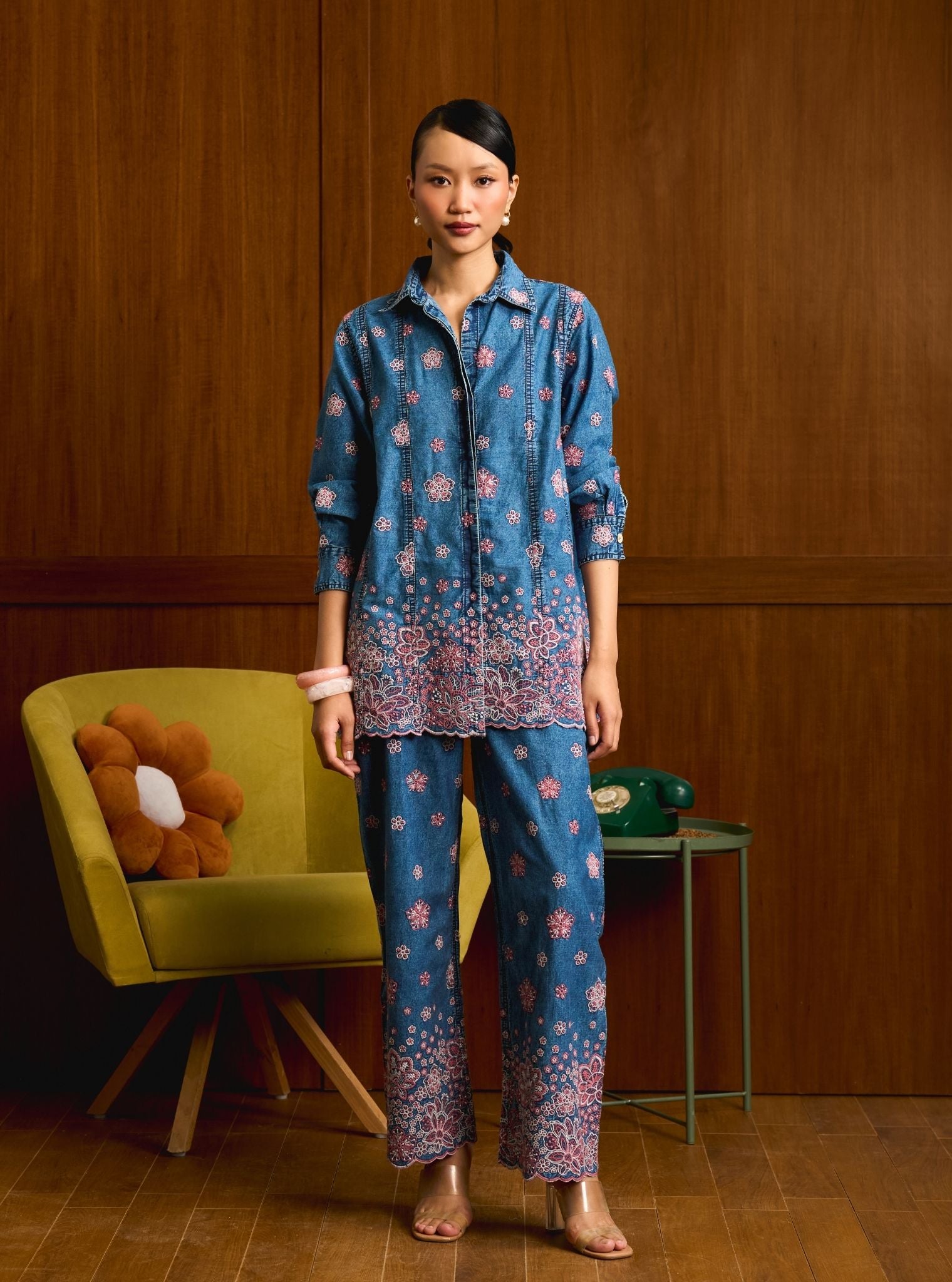 Taneira Denim Pink Shirt Set