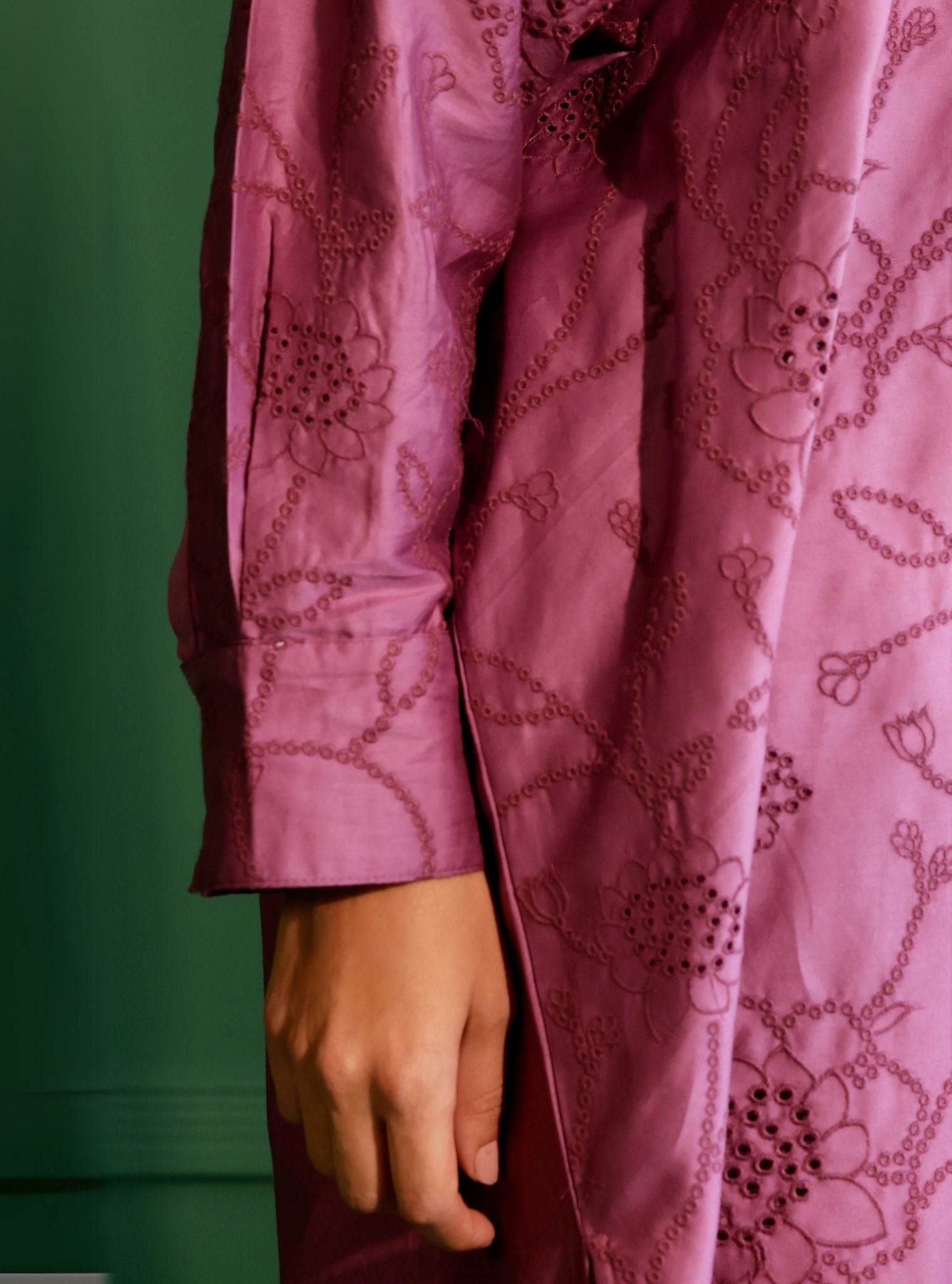 Mulmul Pima Satin Eldon Grape Kurta with Mulmul Pima Satin Eldon Grape Pant