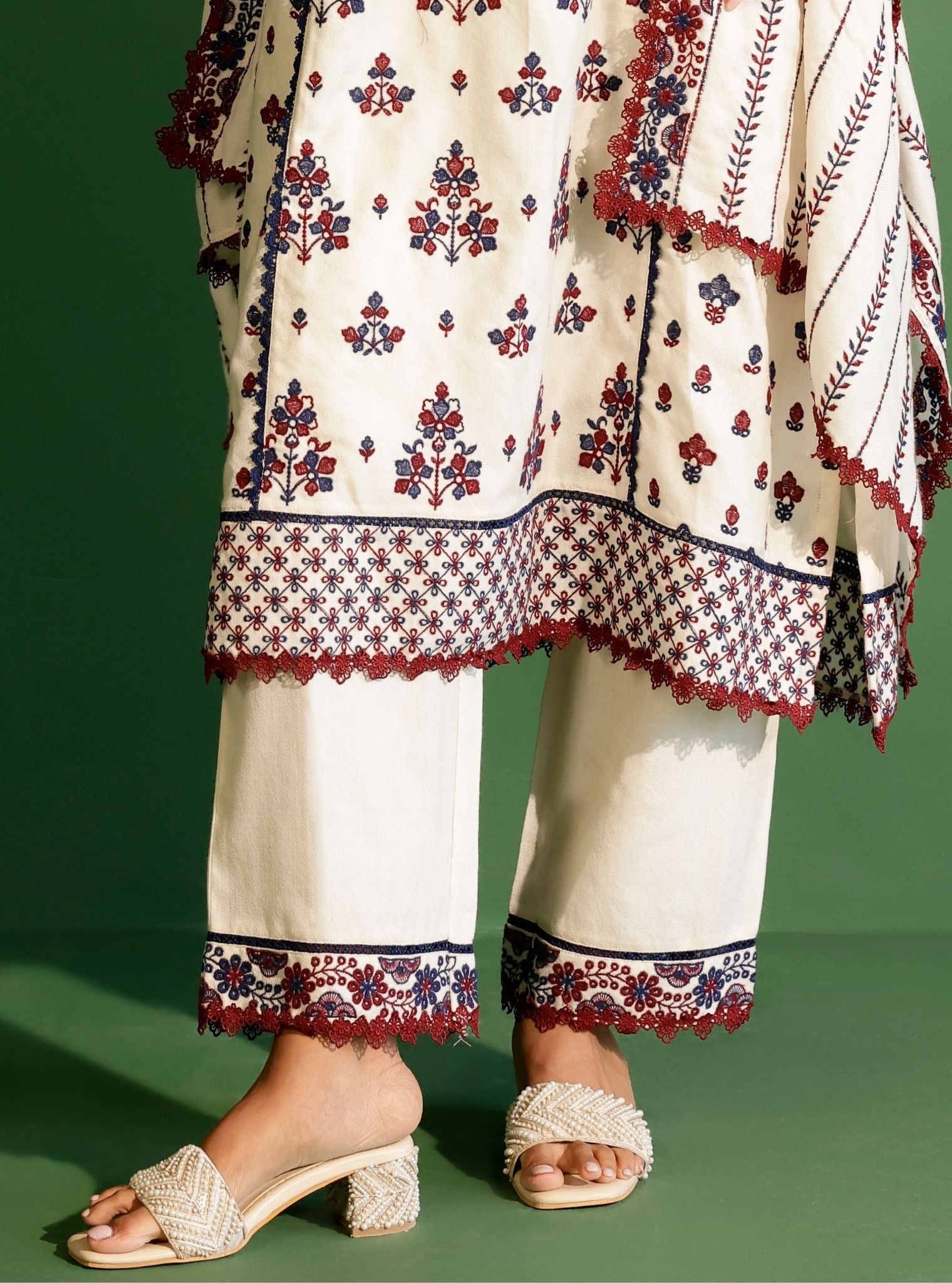 Mulmul Wool Marlow Off White Kurta With Mulmul Wool Marlow Off White Pant