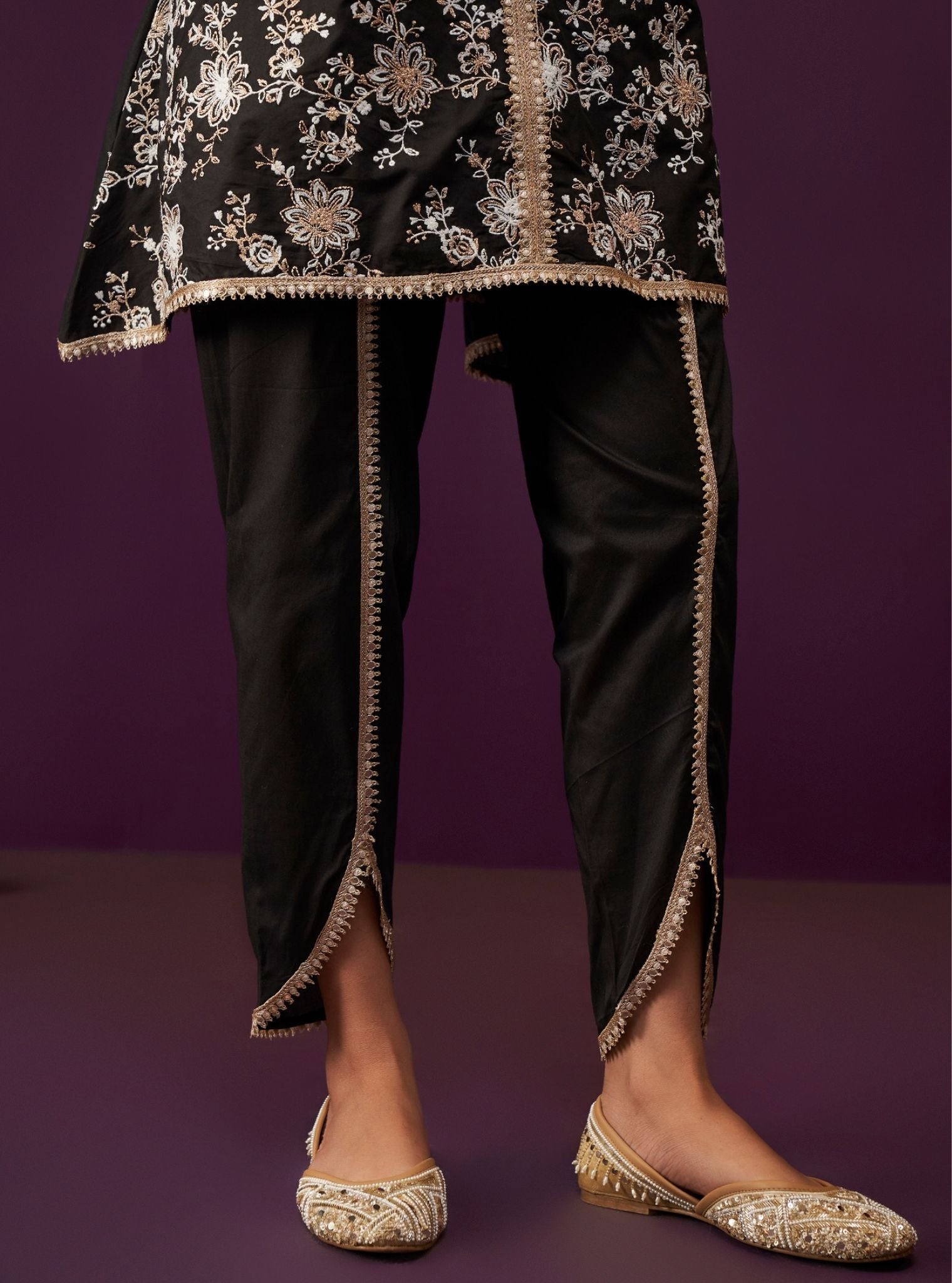 Mulmul Cotton Komen Black Kurta With Mulmul Cotton Komen Black Dhoti Pant