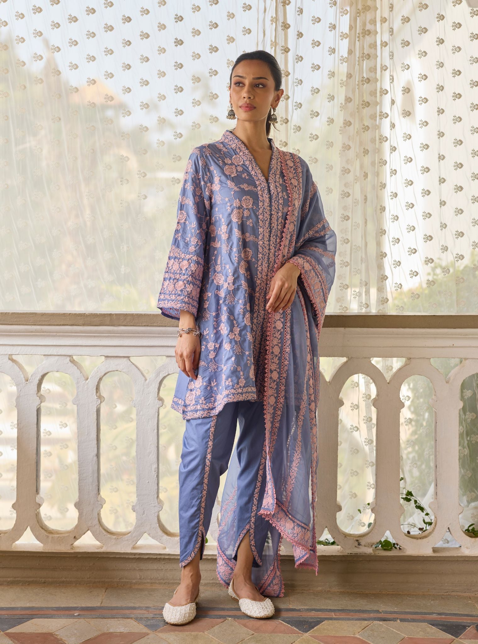 Abhiri Supima Cotton Steel Blue Kurta Set