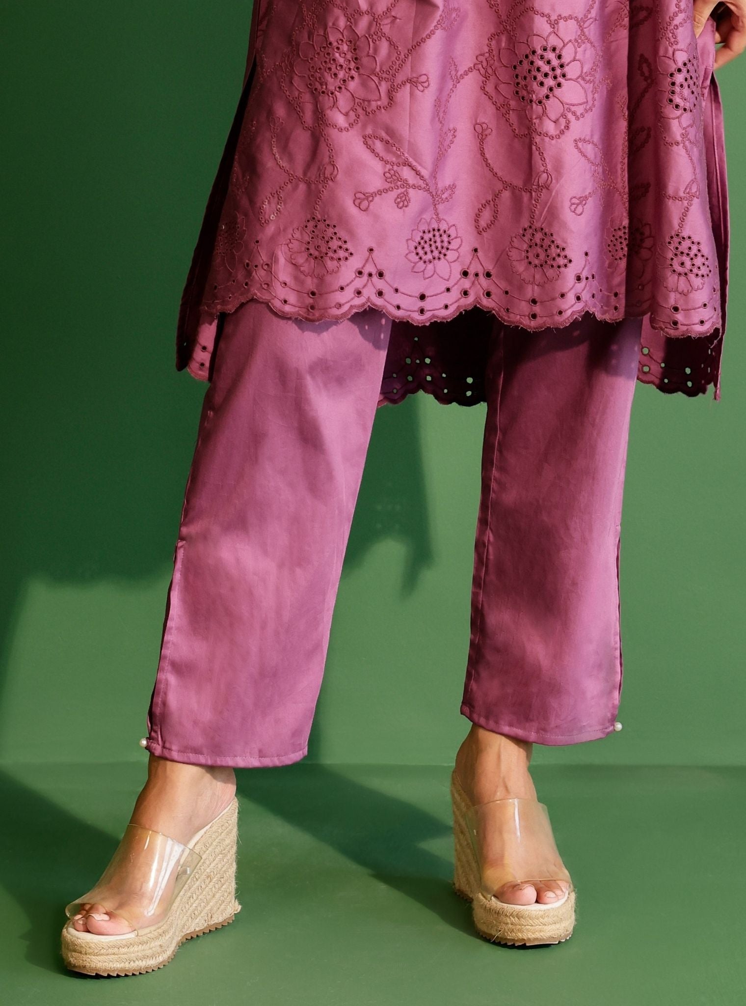 Mulmul Pima Satin Eldon Grape Kurta with Mulmul Pima Satin Eldon Grape Pant