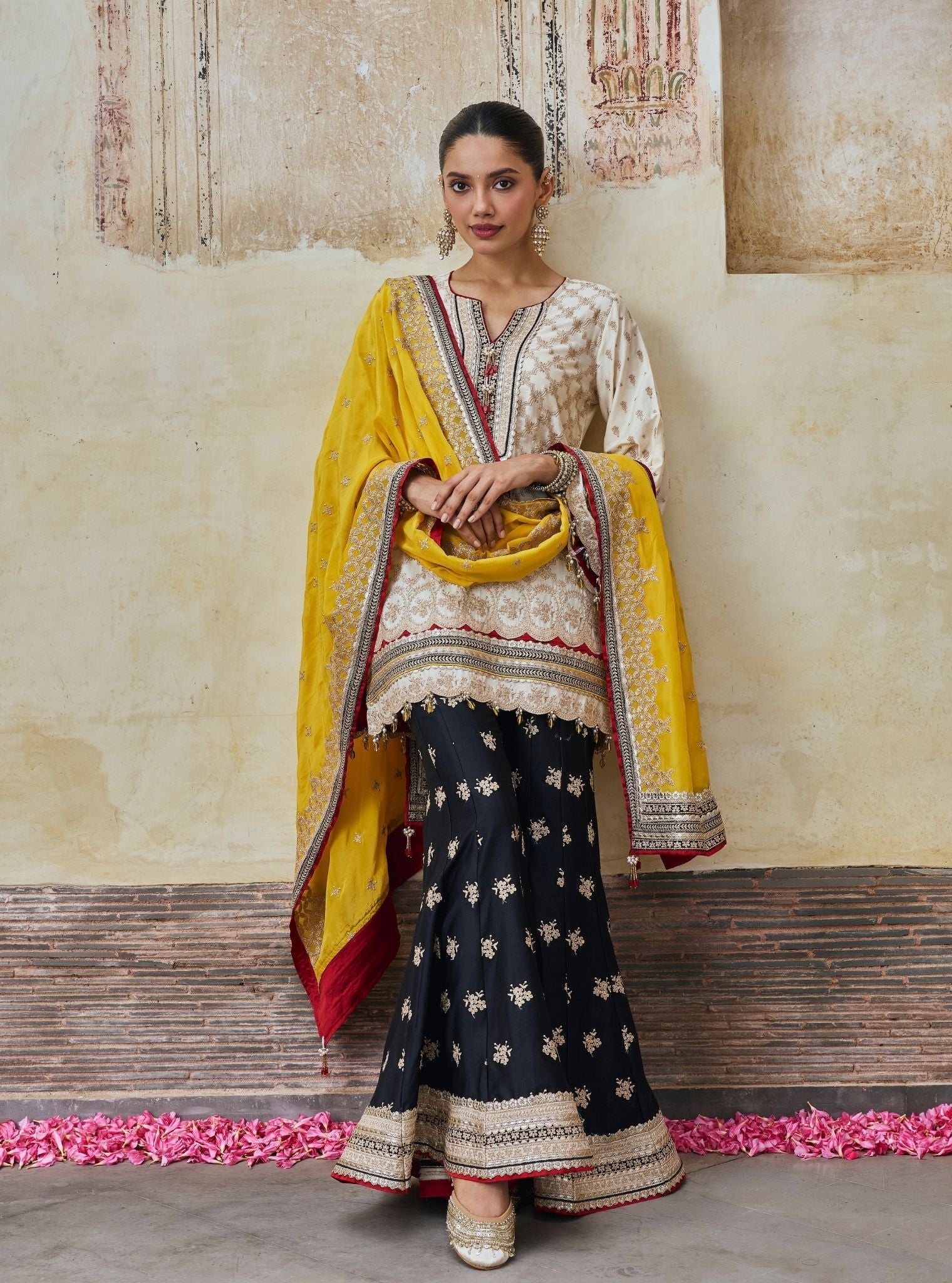 Kanti Pima Satin Off White Kurta & Sharara