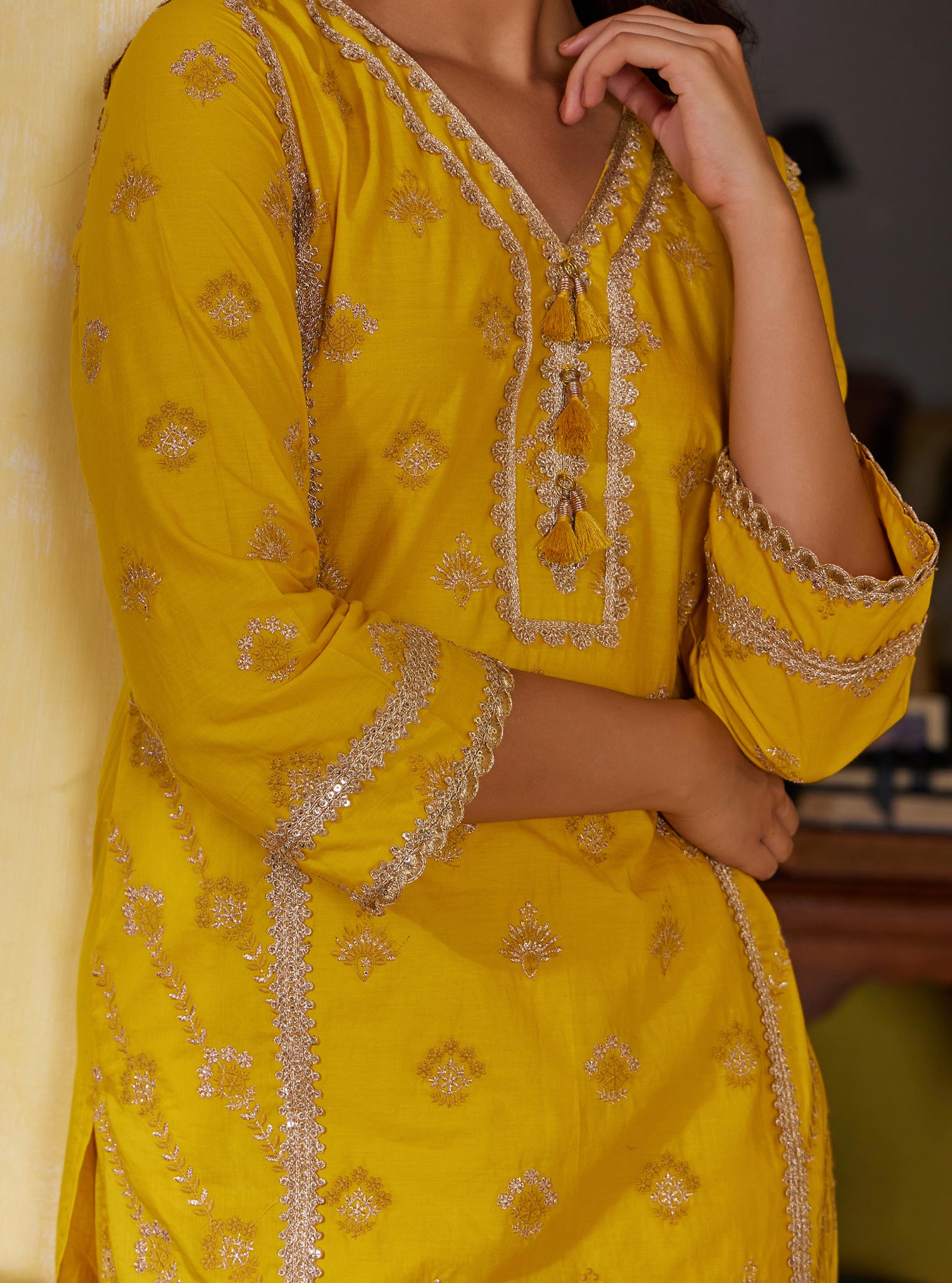Mulmul Cotton Titli Yellow Kurta
