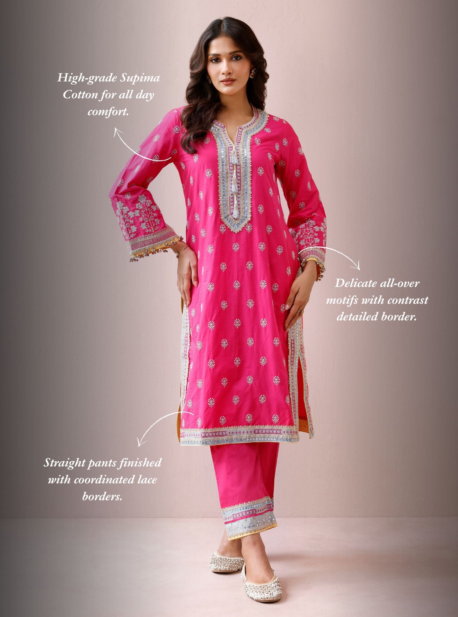 Misa Supima Cotton Fuchsia Kurta Set