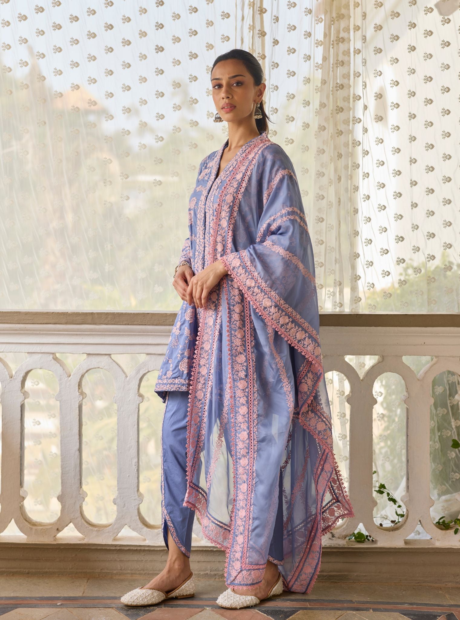 Abhiri Supima Cotton Steel Blue Kurta Set