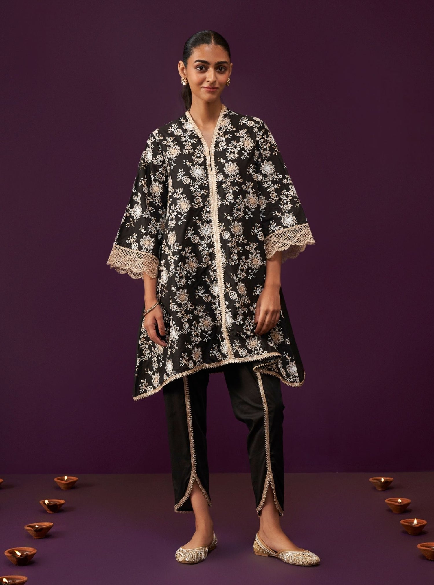 Mulmul Supima Cotton Riwa Black Kurta