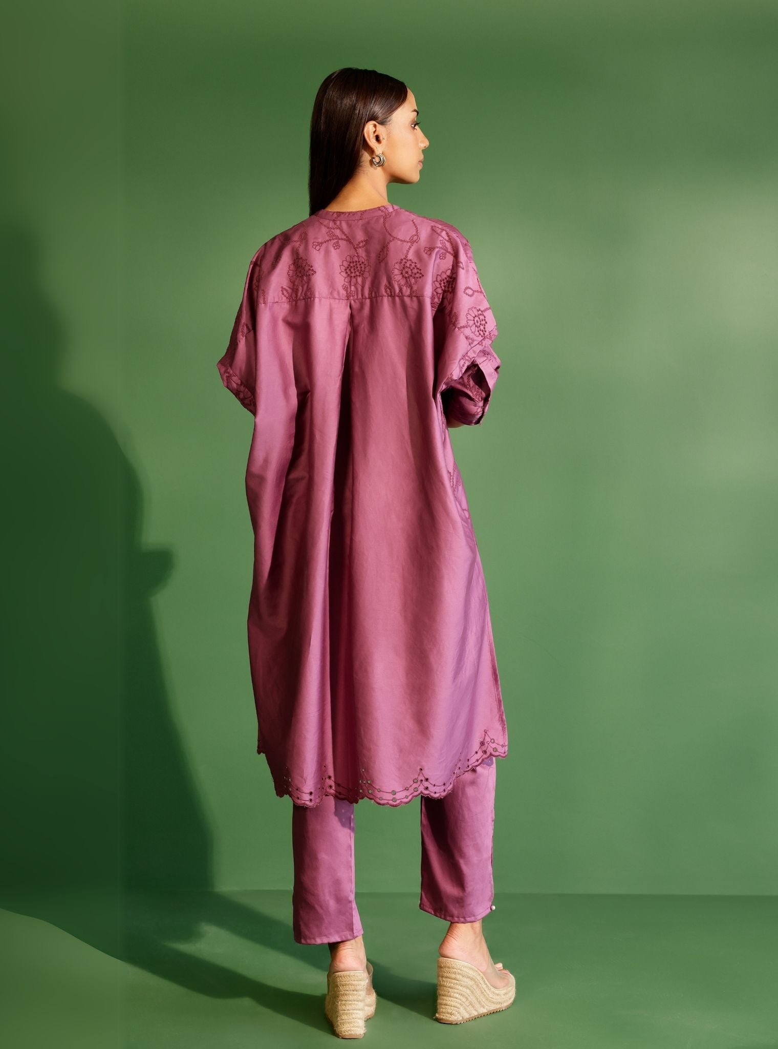 Mulmul Pima Satin Eldon Grape Kurta with Mulmul Pima Satin Eldon Grape Pant