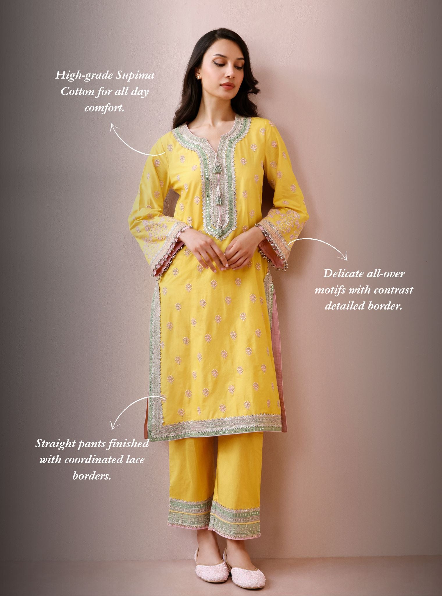 Misa Supima Cotton Yellow Kurta Set