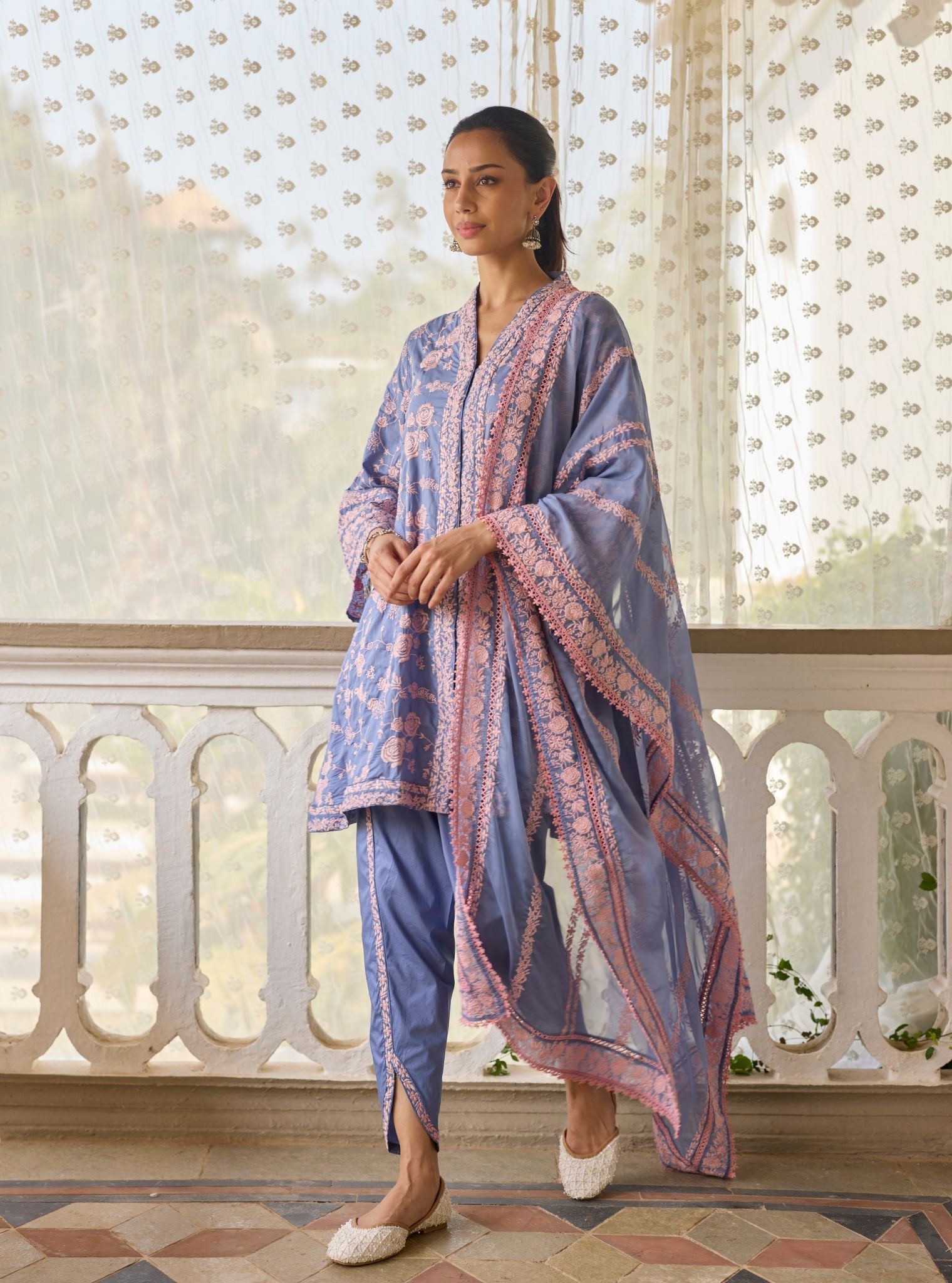 Abhiri Supima Cotton Steel Blue Kurta Set
