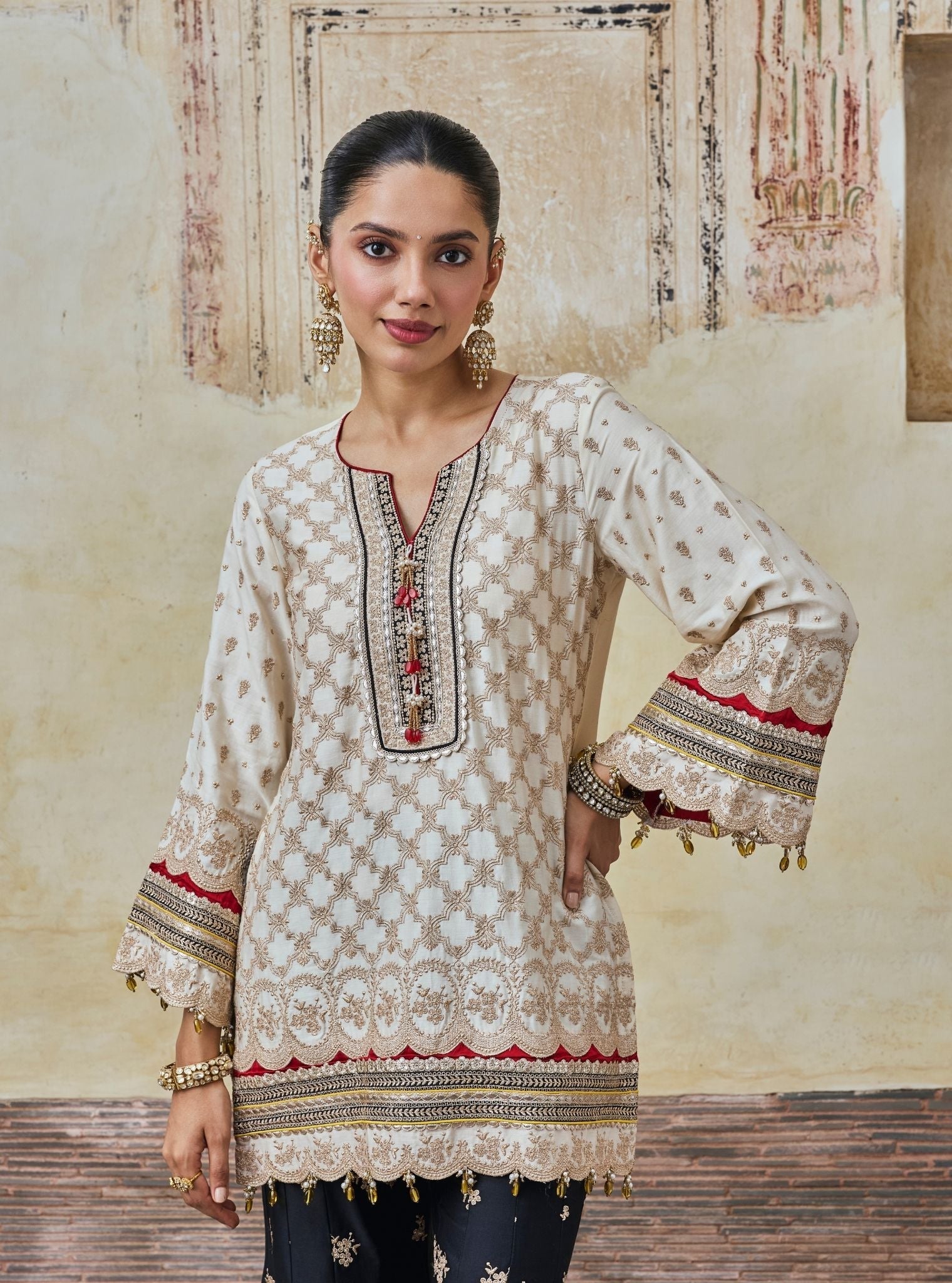 Kanti Pima Satin Off White Kurta & Sharara