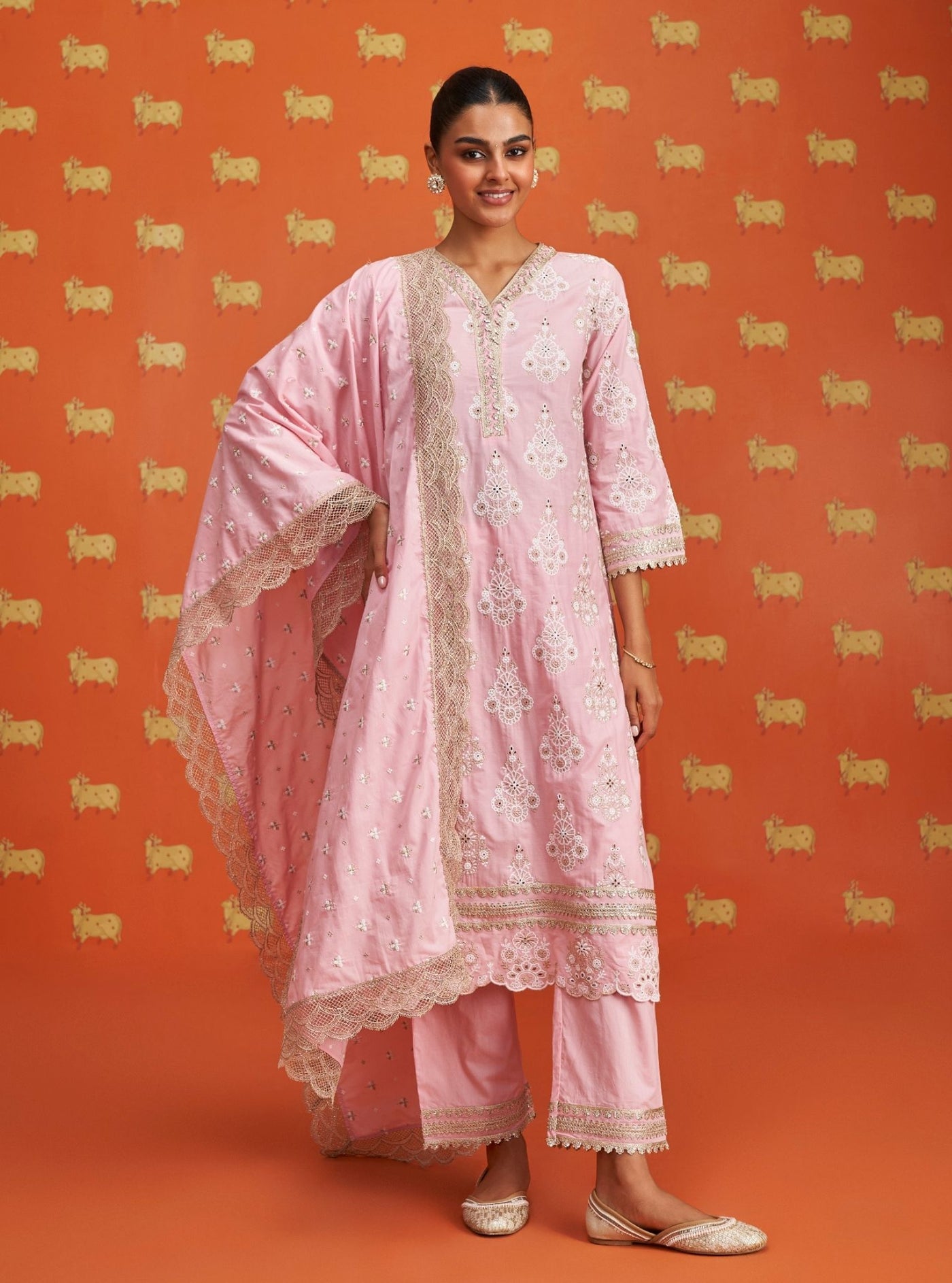 Mulmul Supima Cotton Kainat Pink Kurta