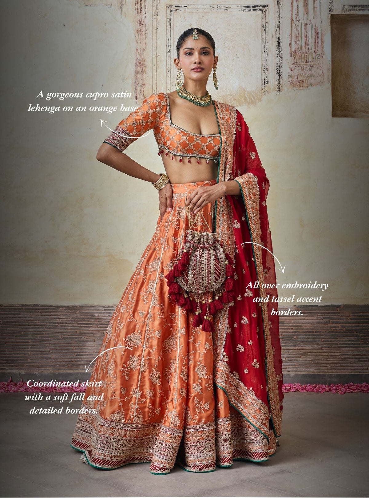 Abeer Cupro Satin Orange Lehenga