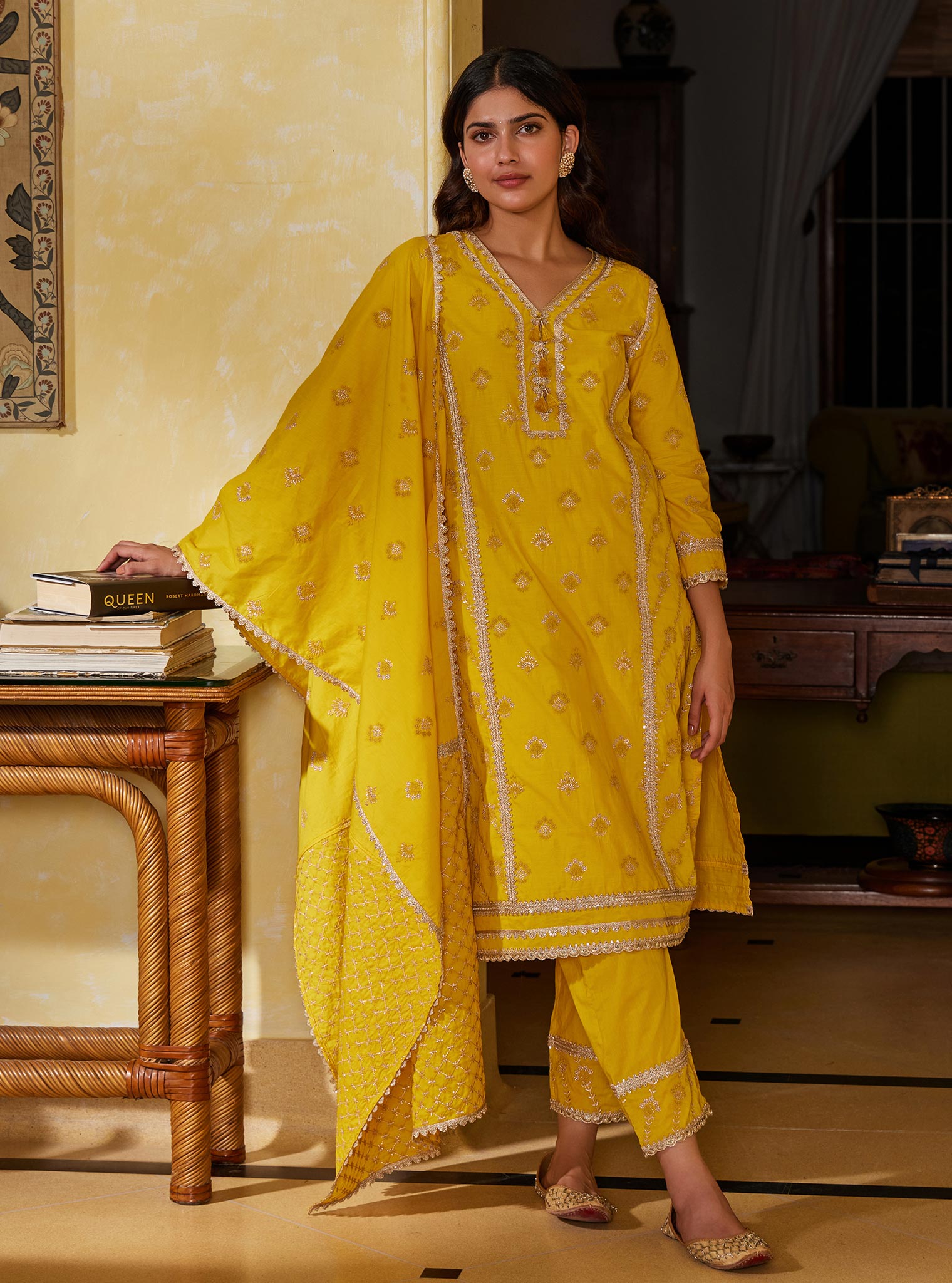 Mulmul Cotton Titli Yellow Pant