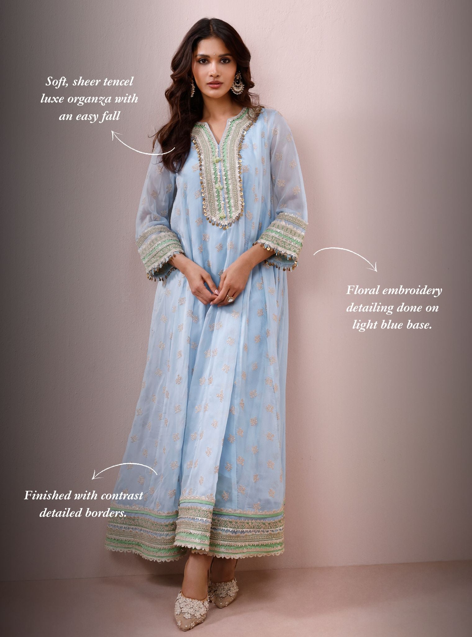 Ivana Organza Light Blue Anarkali Kurta Set
