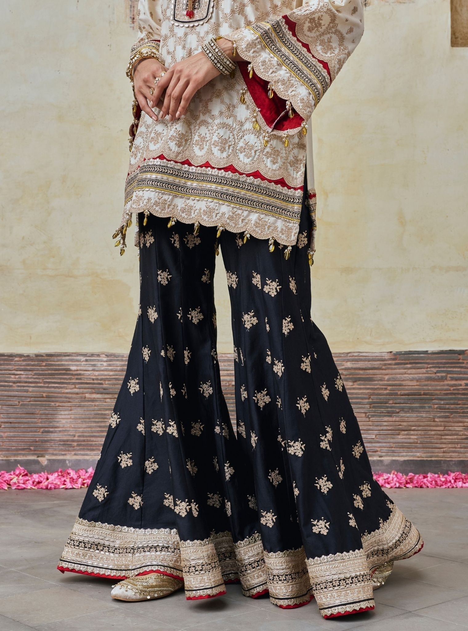 Kanti Pima Satin Off White Kurta & Sharara