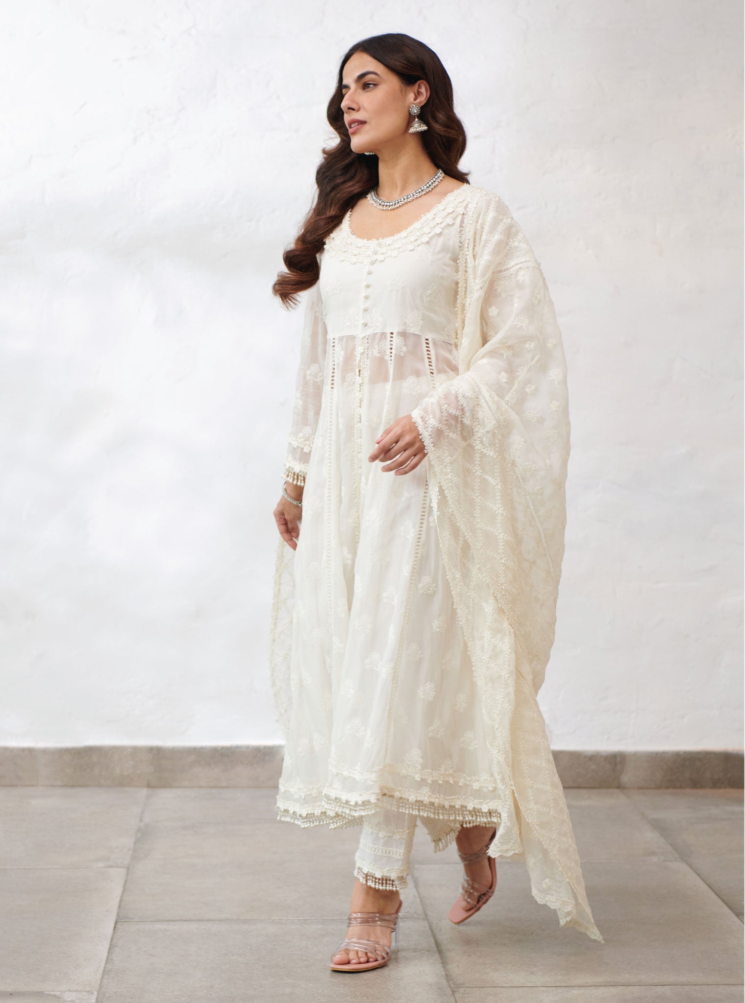 Indian Handmade Anarkali Gown White Printed Cotton Women Kurti Pant With  Dupatta | eBay