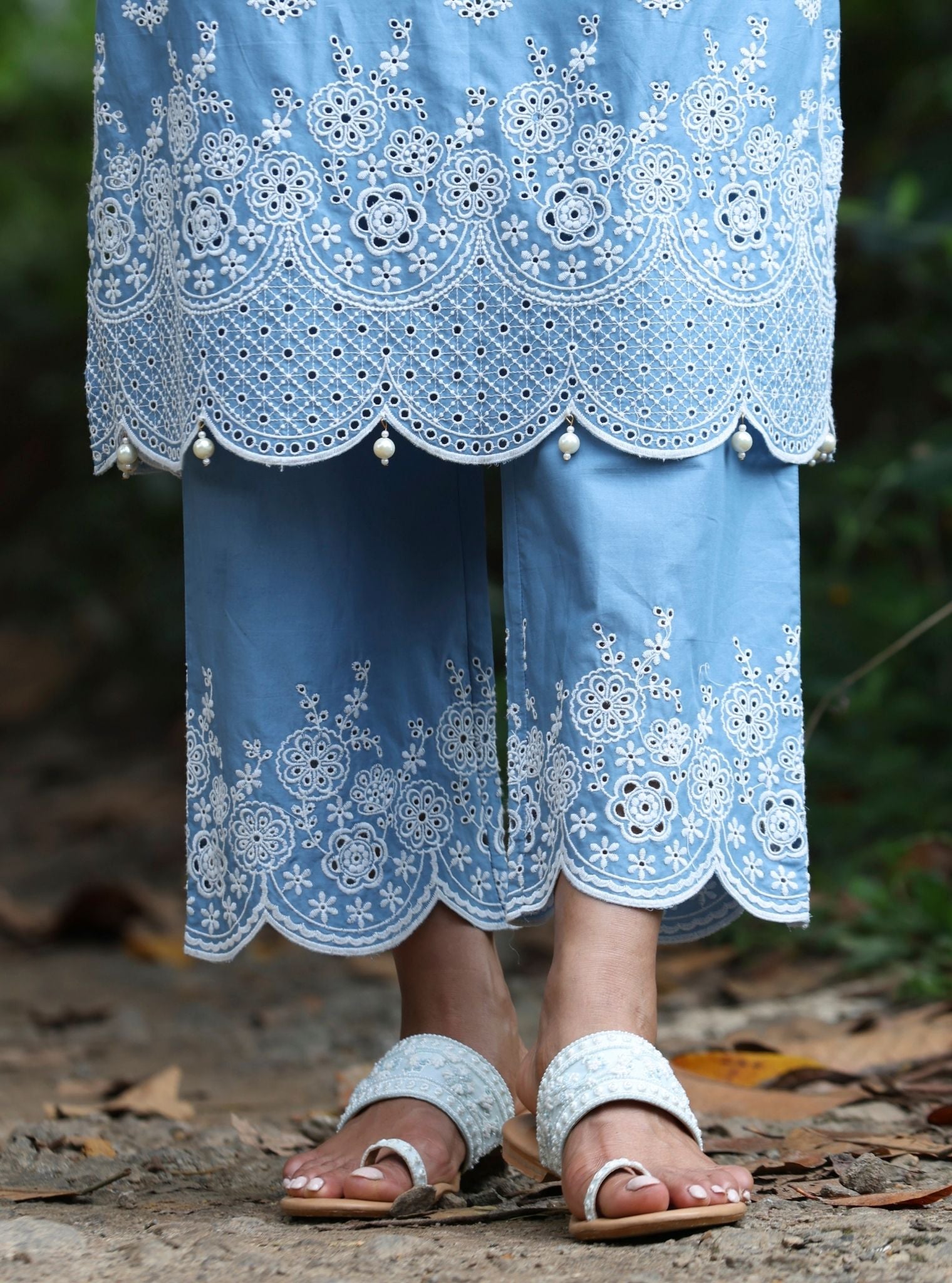 Mulmul Cotton Kora Denim Kurta With Mulmul Cotton Kora Denim Pant