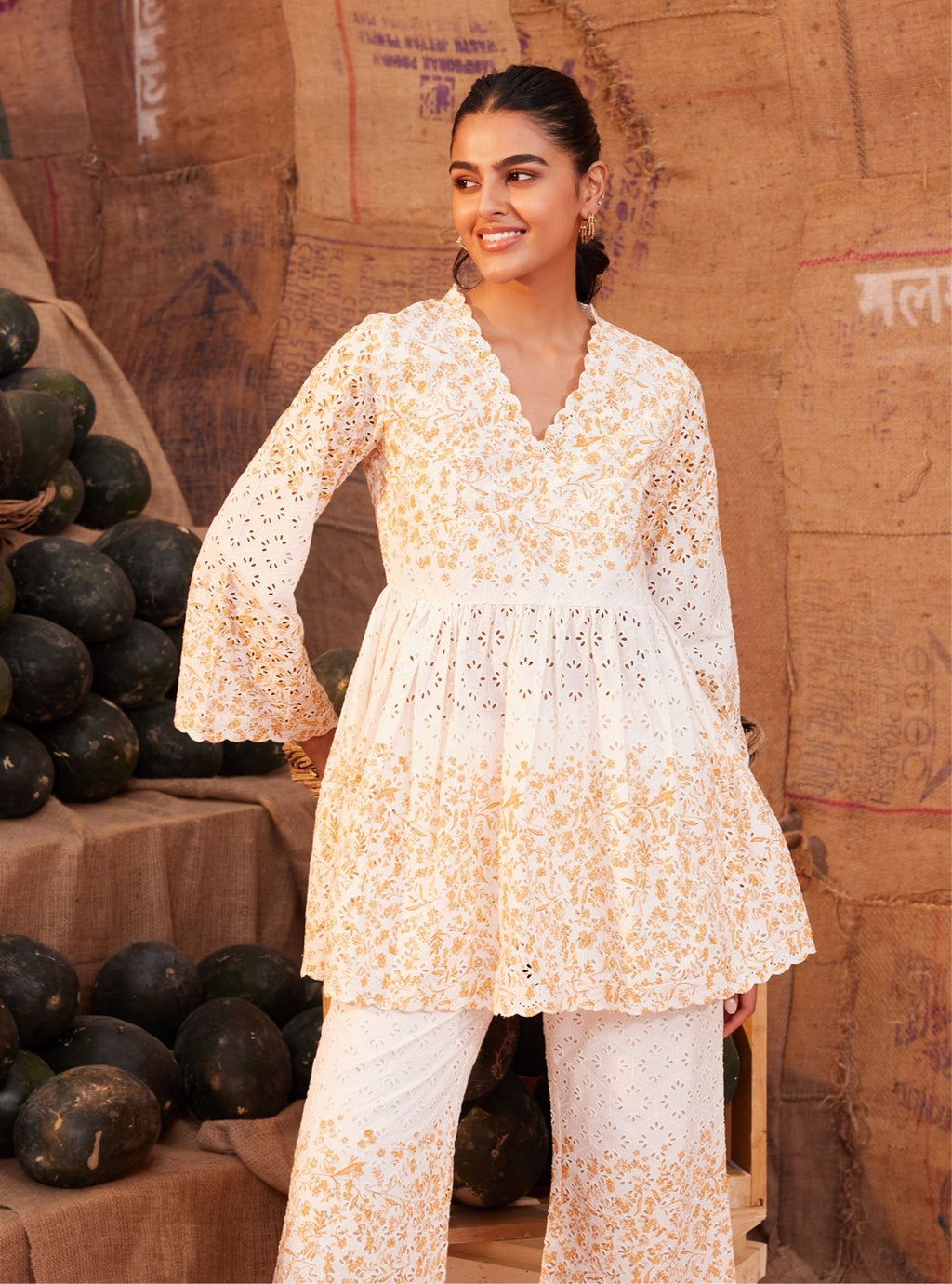 Mulmul Supima Cotton Diagonal Pintuck Off White Pant