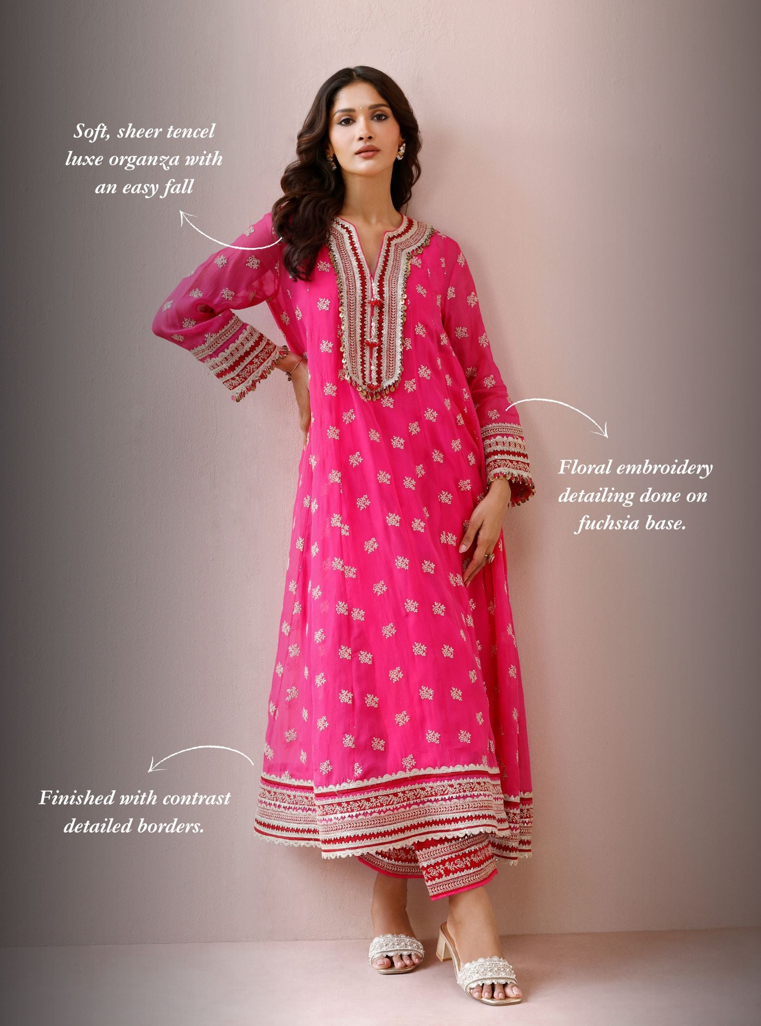 Ivana Organza Fuchsia Anarkali Kurta Set