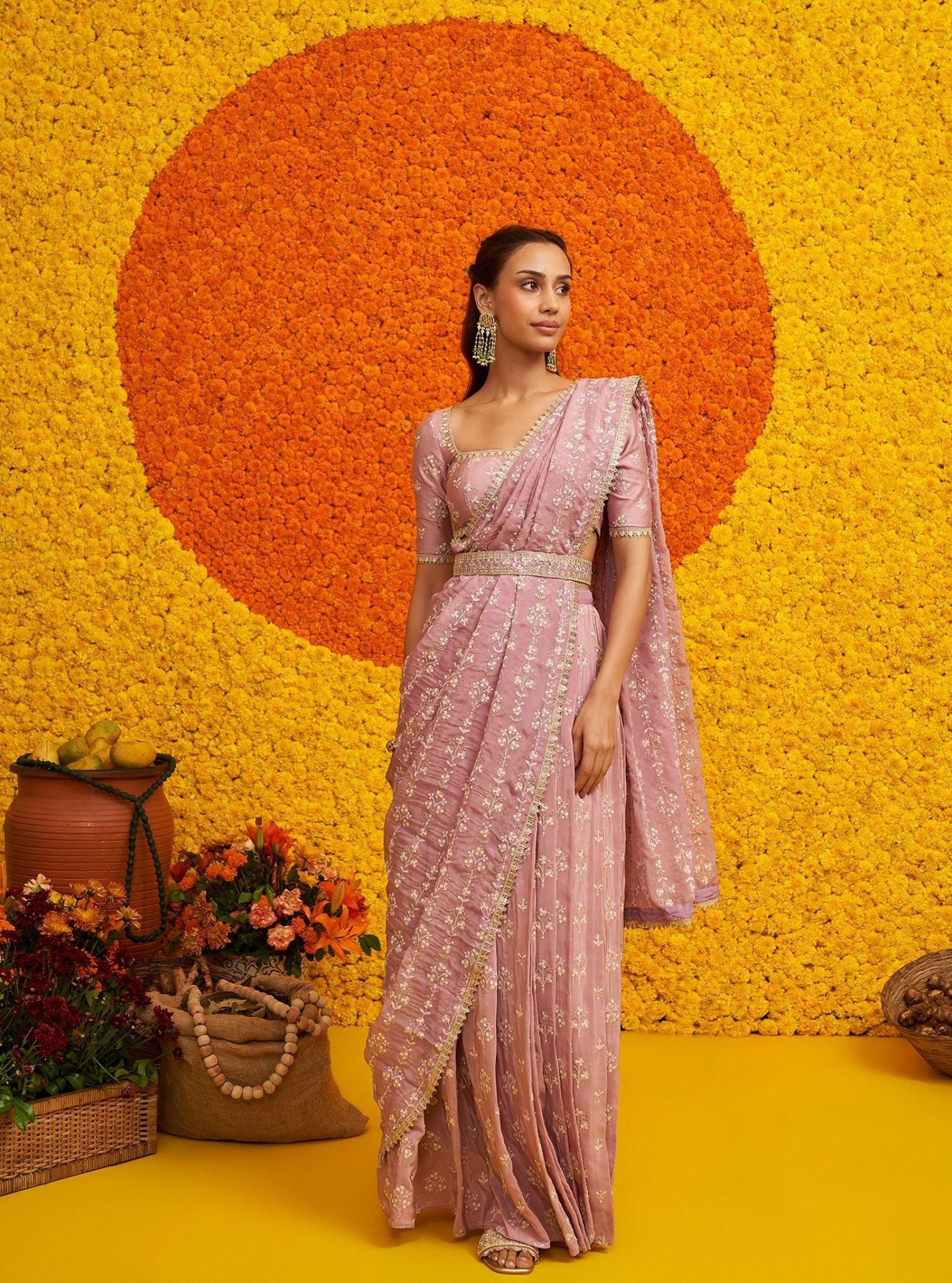 Mulmul Organza + Crepe Sohneya Lilac Saree