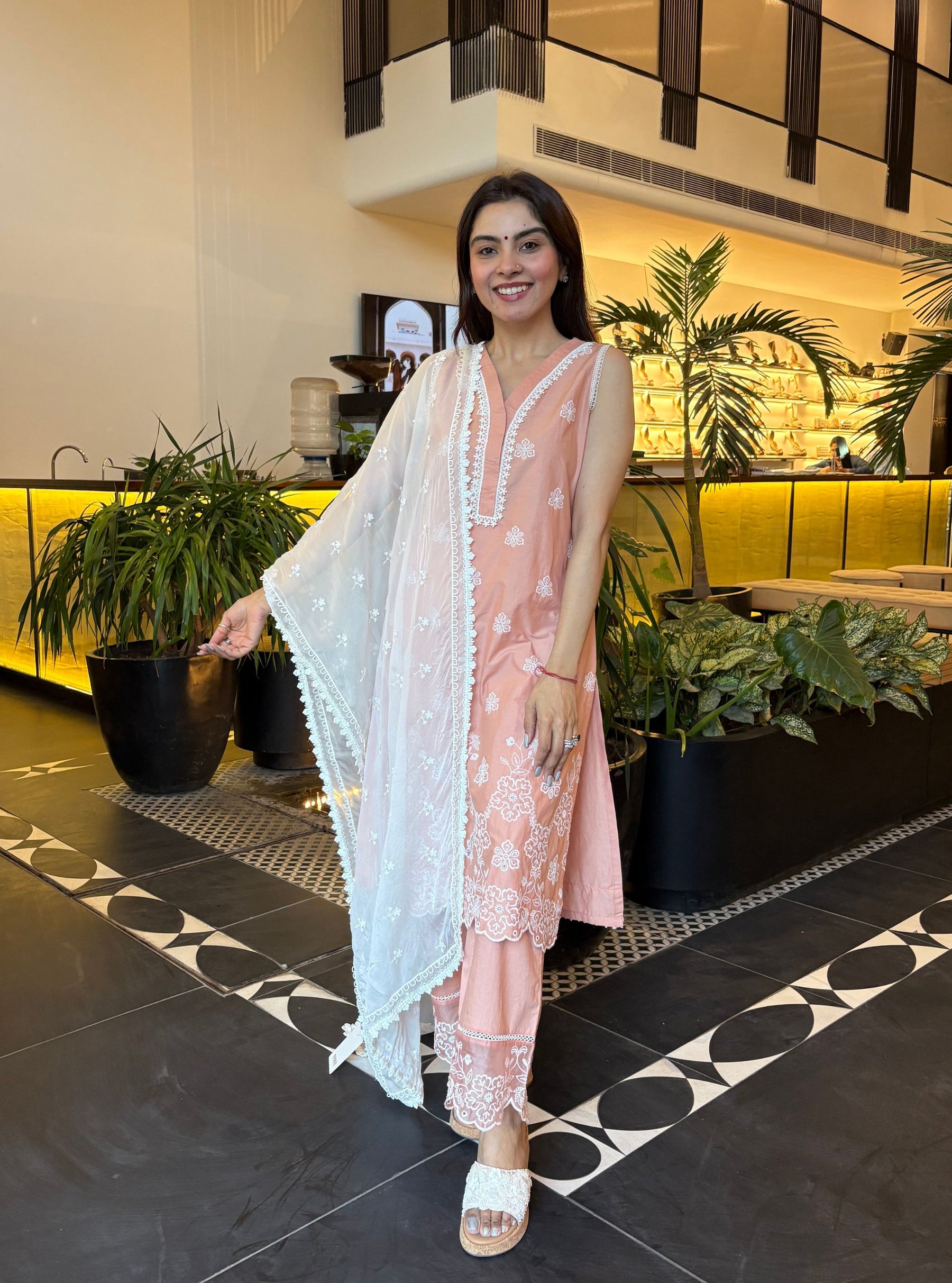 Tesni Cotton Peach Kurta Set