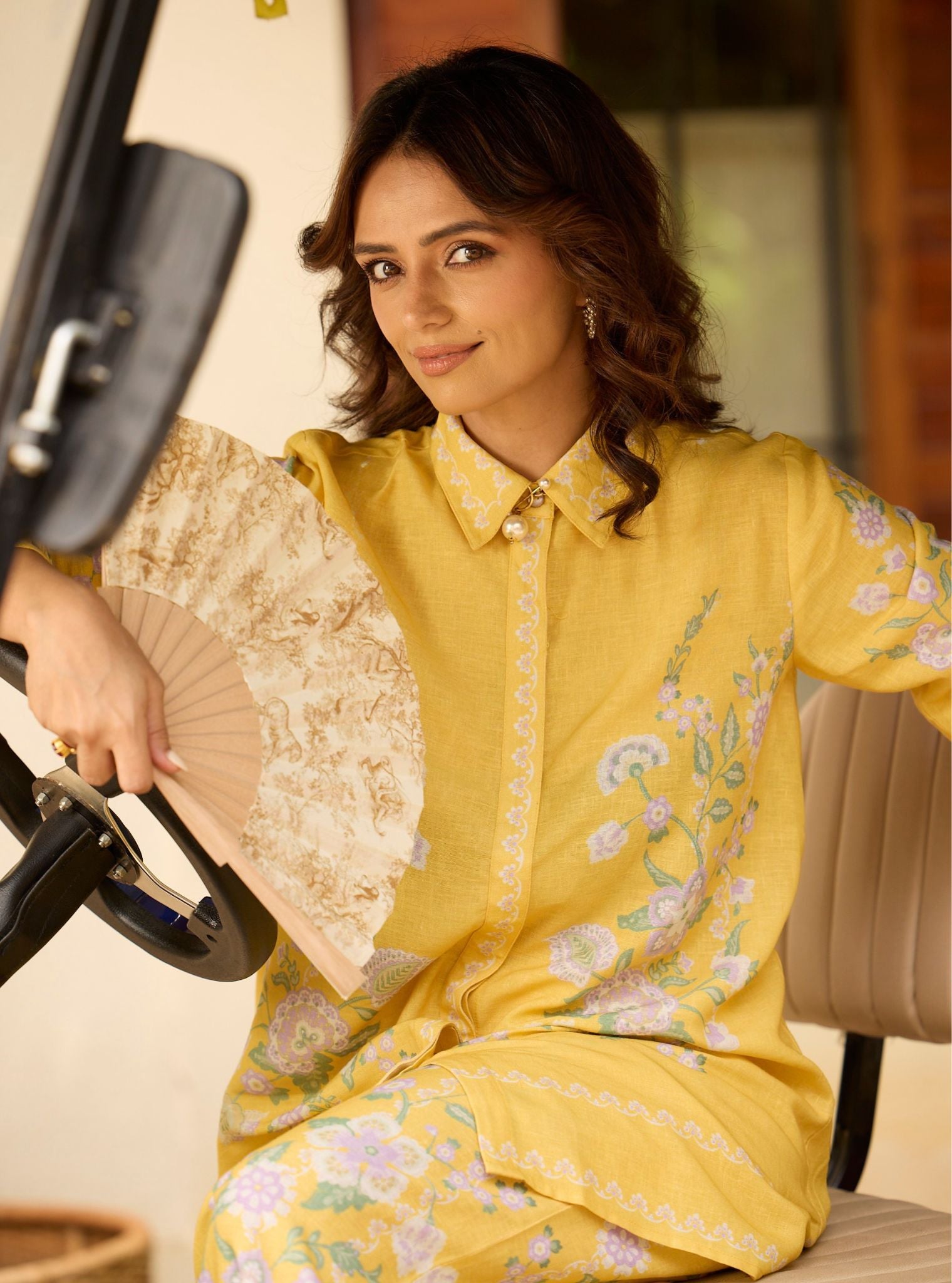 Mulmul Printed Linen Fleur Yellow Shirt With Mulmul Printed Linen Fleur Yellow Pant
