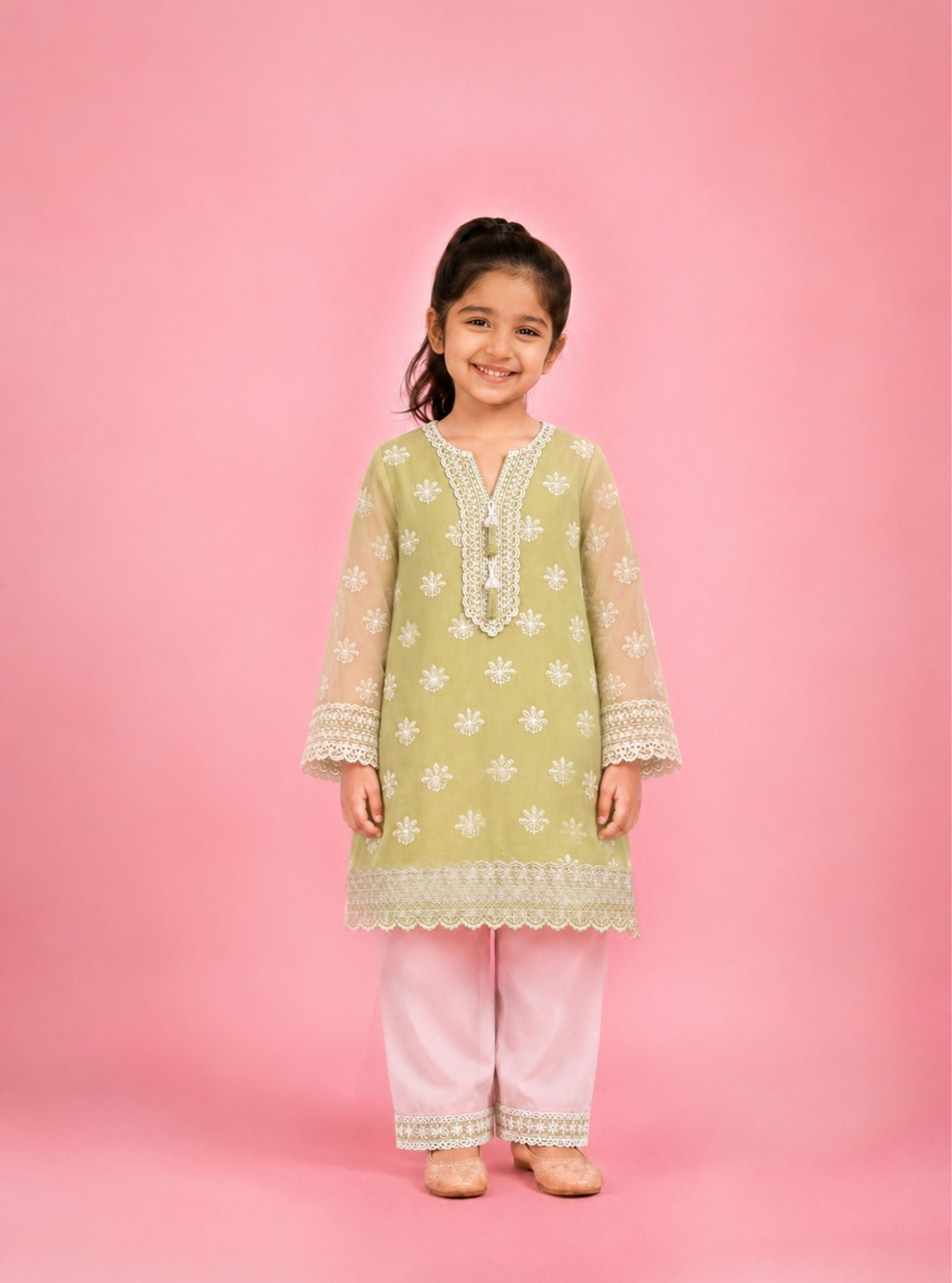 Sirae Organza Printed Lime & Pink Kurta Set