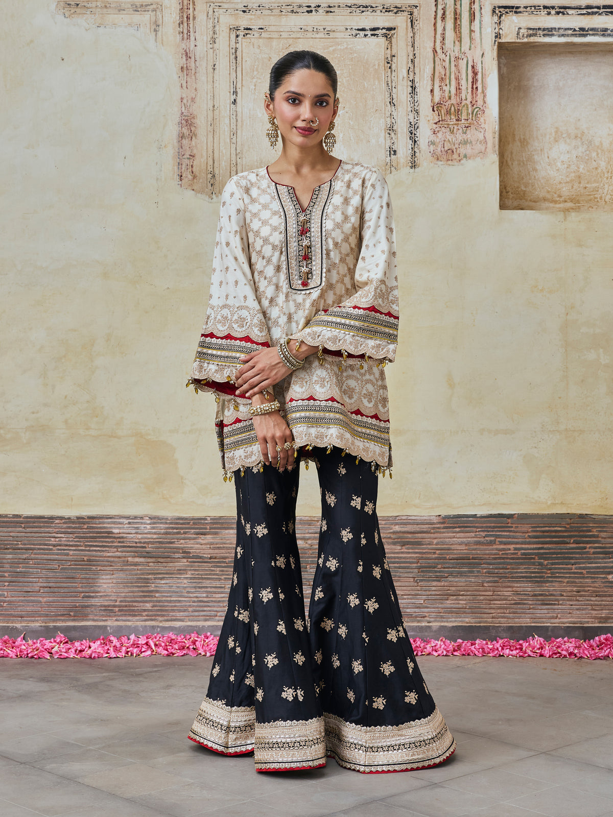 Kanti Pima Satin Off White Kurta & Sharara Set