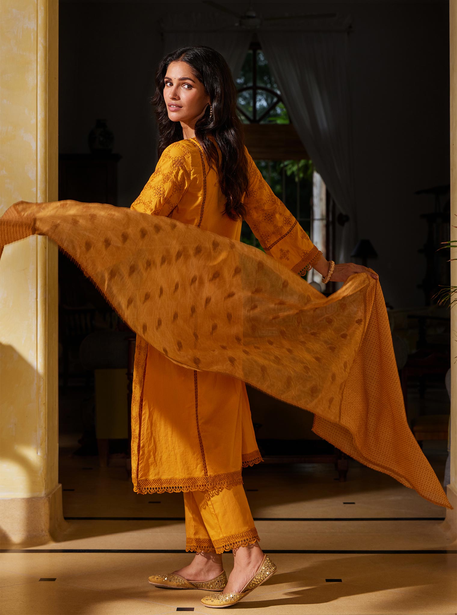Mulmul Cotton Seher Orange Pant