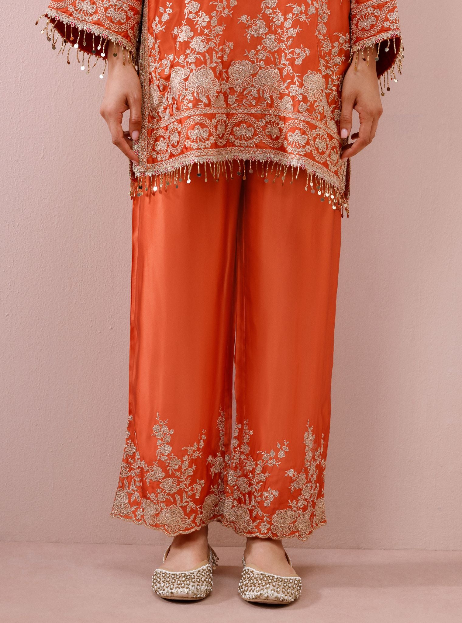 Saaj Cupro Satin Orange Kurta Set