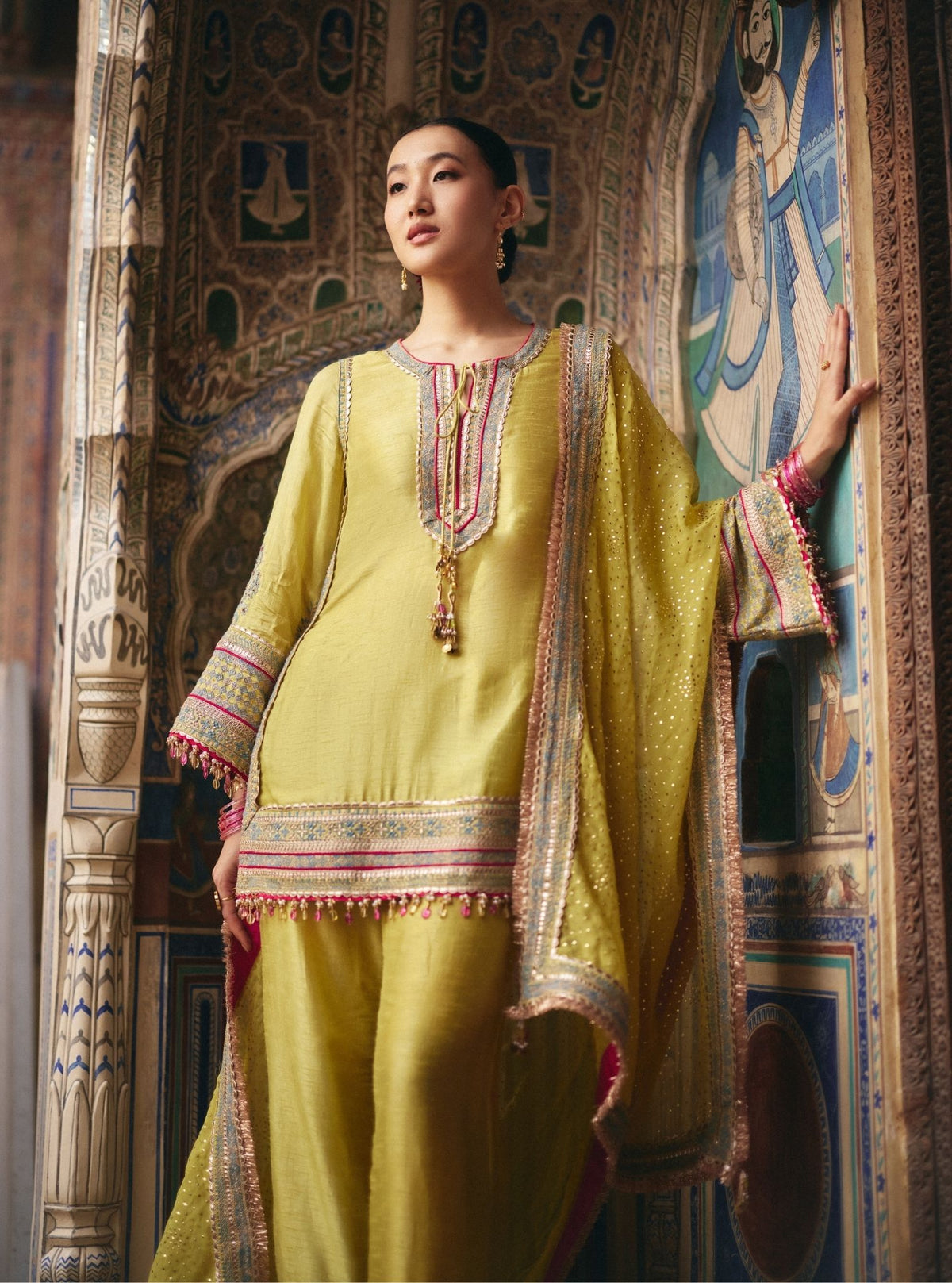 Rimya Bemberg Raw Silk Lime Kurta Set
