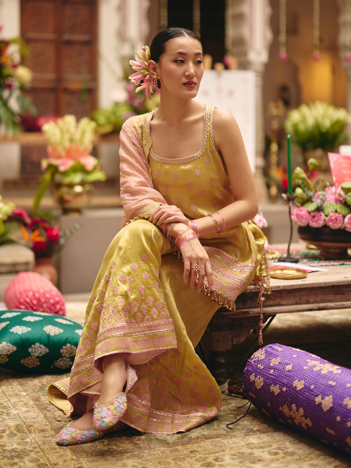 Jugal Bemberg Tissue Lime Kurta with Sharara