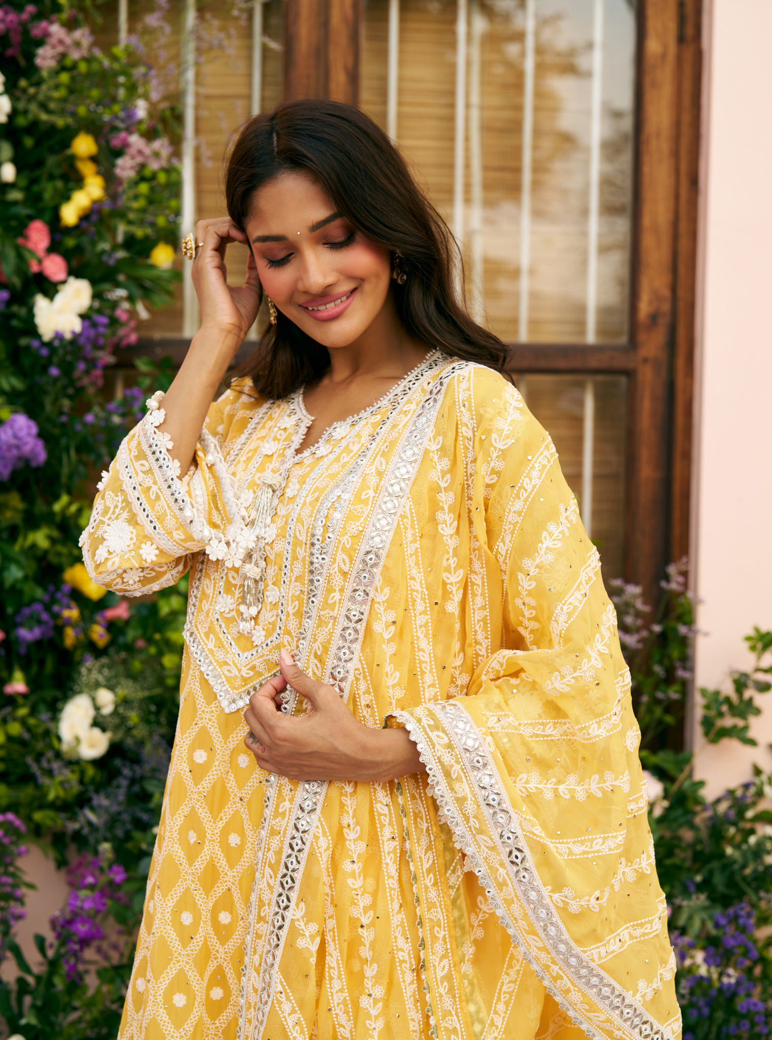 Itriya Organza Mustard Kurta Set