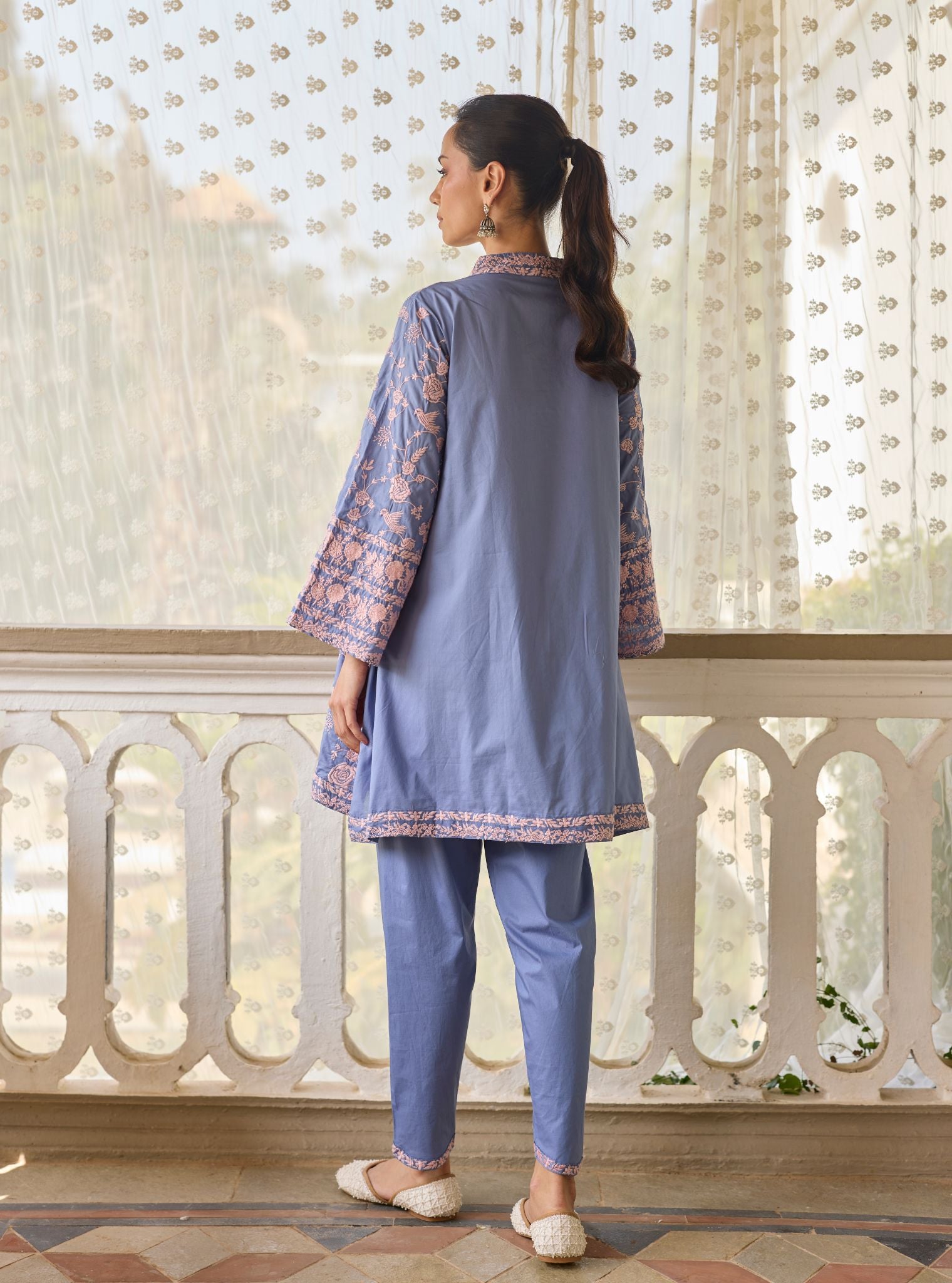 Abhiri Supima Cotton Steel Blue Kurta Set