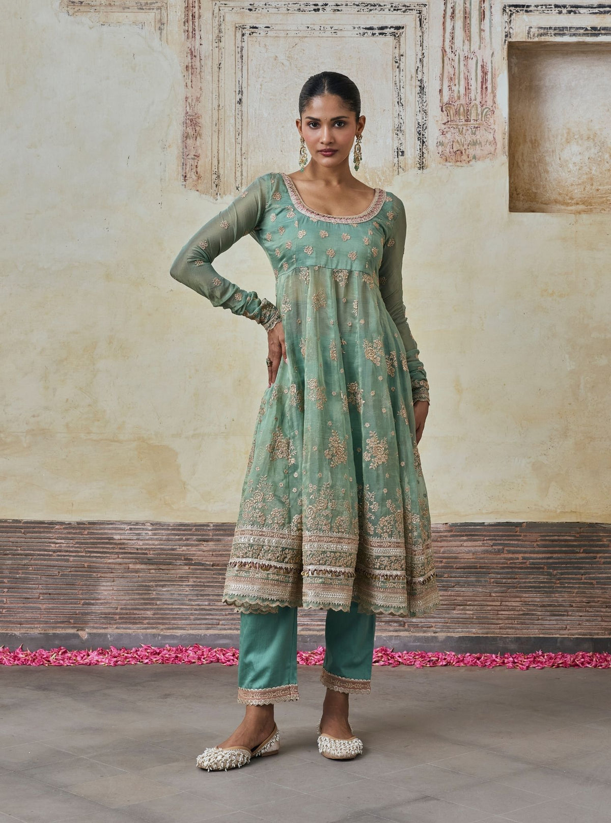 Dhwani Lurex Organza Teal Blue Anarkali Set