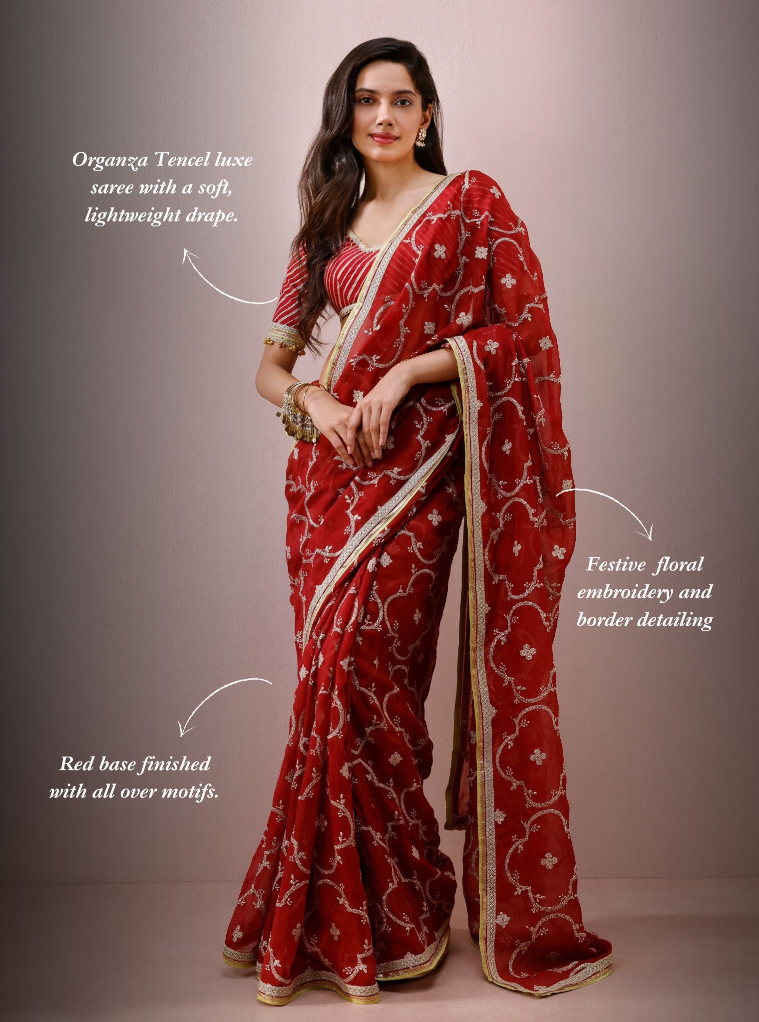 Eshna Organza Red Saree