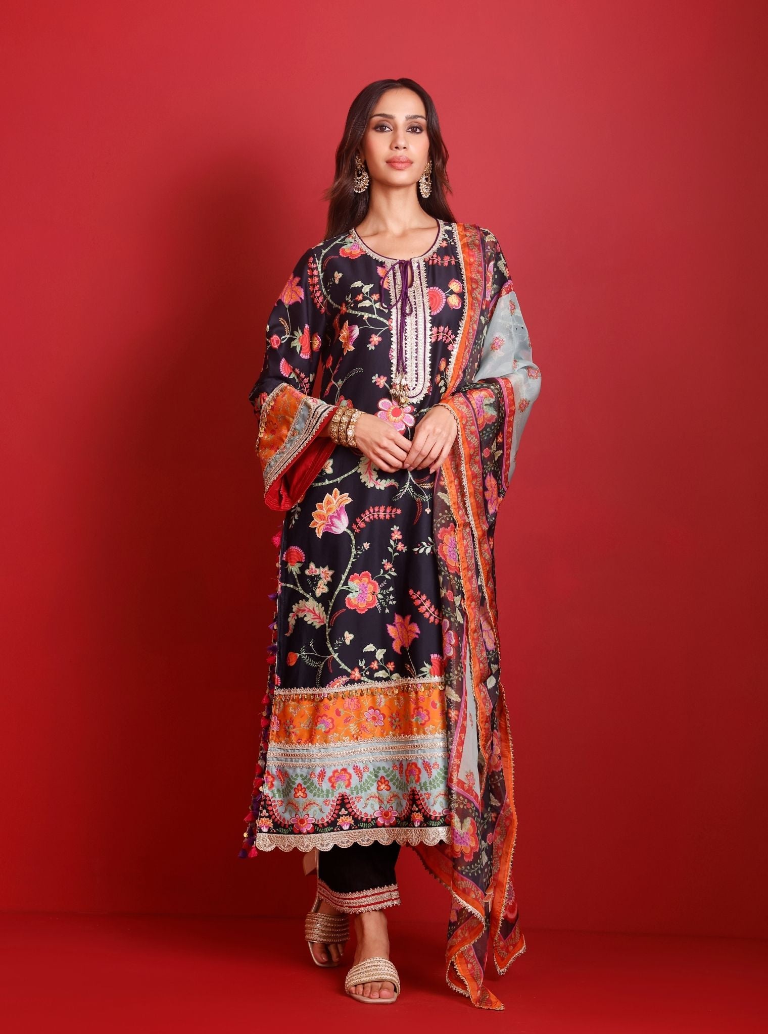 Mulmul Organza Printed Nisi Black Dupatta